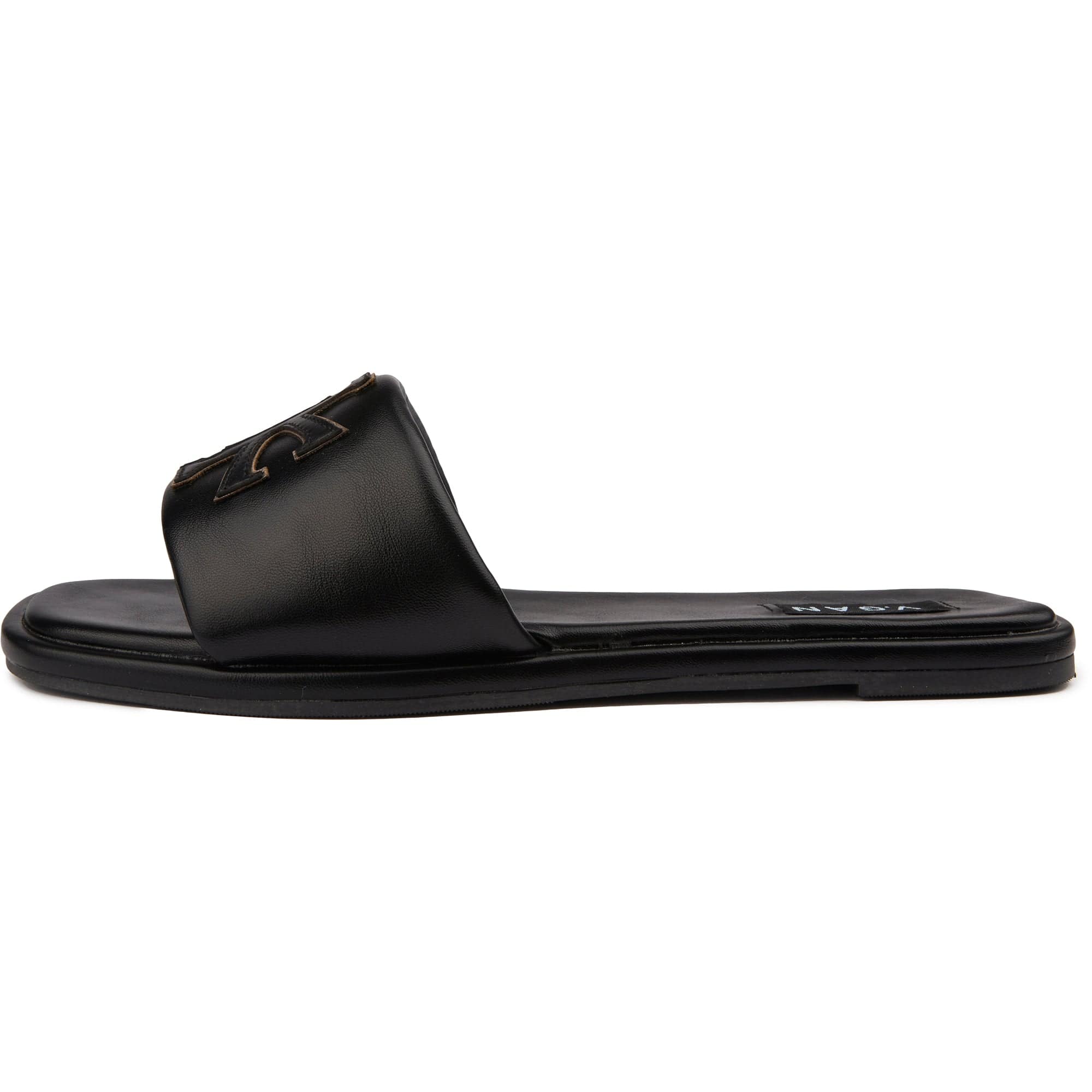 Choy Women's Vegan Leather Logo Slider Sandals - Comfortable Black Slide Sandals for Women | Casual Summer Shoes, Beach Walking, Outdoor Wear