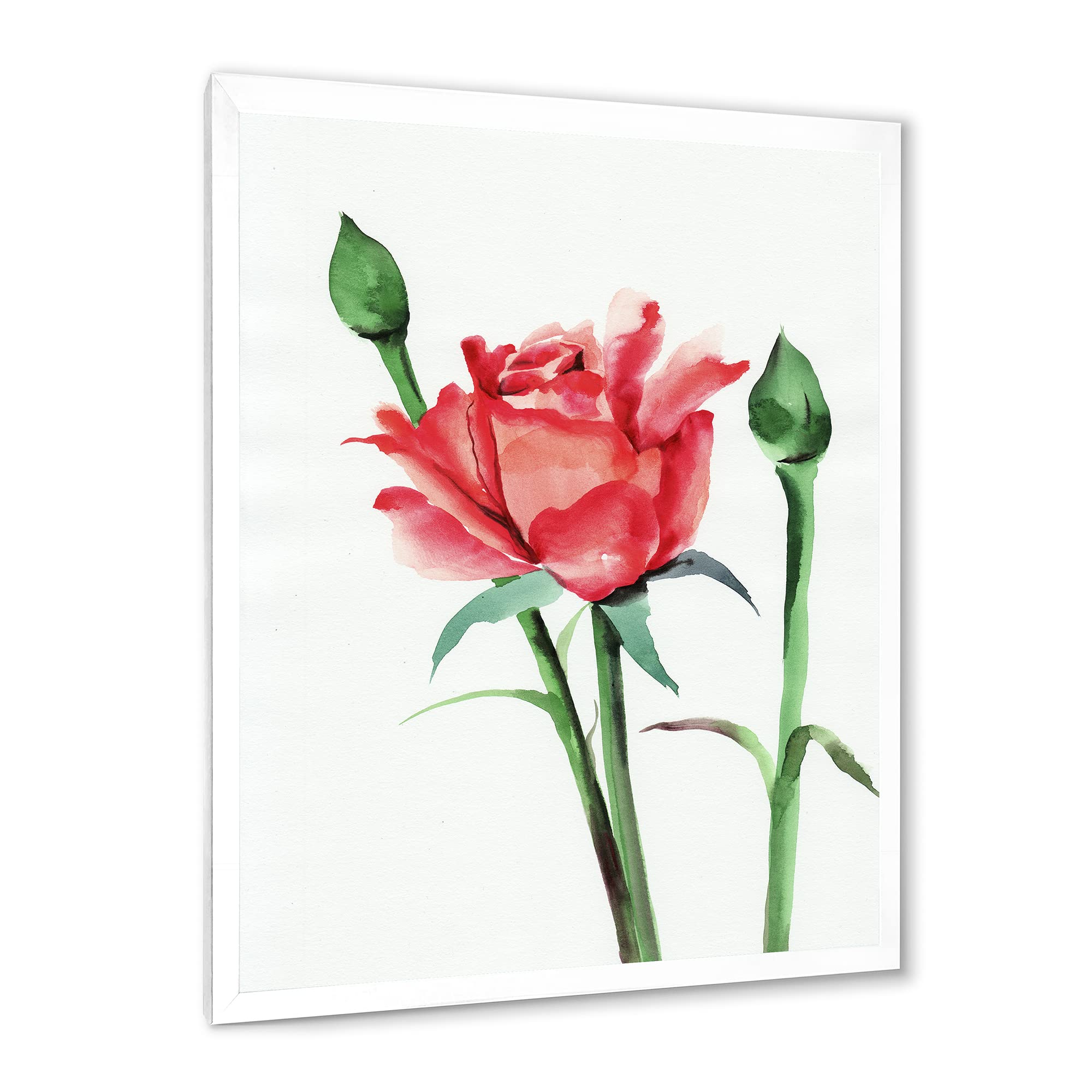 DesignQ Red Rose With Buds Traditional Framed Wall Art - Elegant Home Decor for Living Room, Bedroom & Office - Perfect Gift for Housewarming & Wedding