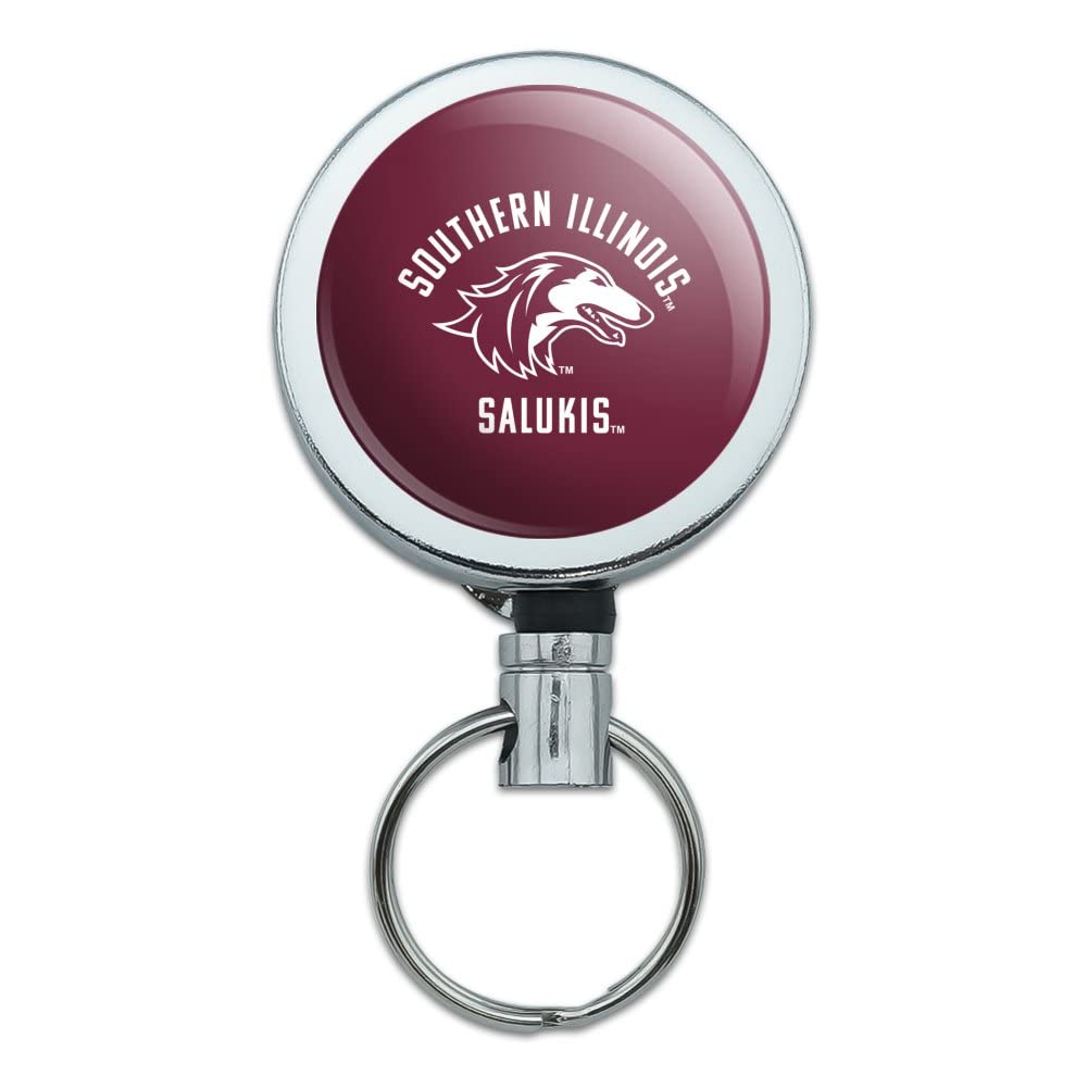 Southern Illinois Saluki Heavy Duty Metal Retractable ID Badge Holder - Key Card Reel with Belt Clip for Nurses, Teachers, Security & Office Professionals