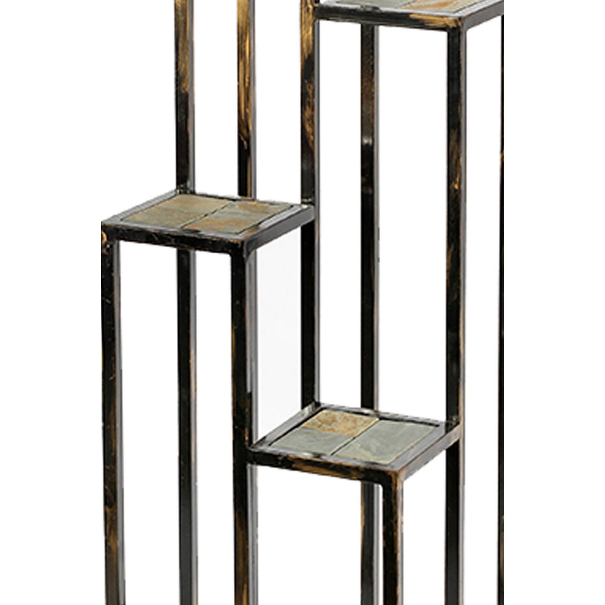 Benjara BM216737 4-Tier Cast Iron Plant Stand with Stone Topping - Black & Gold Decorative Shelf for Indoor/Outdoor Plants, Flowers, and Home Decor