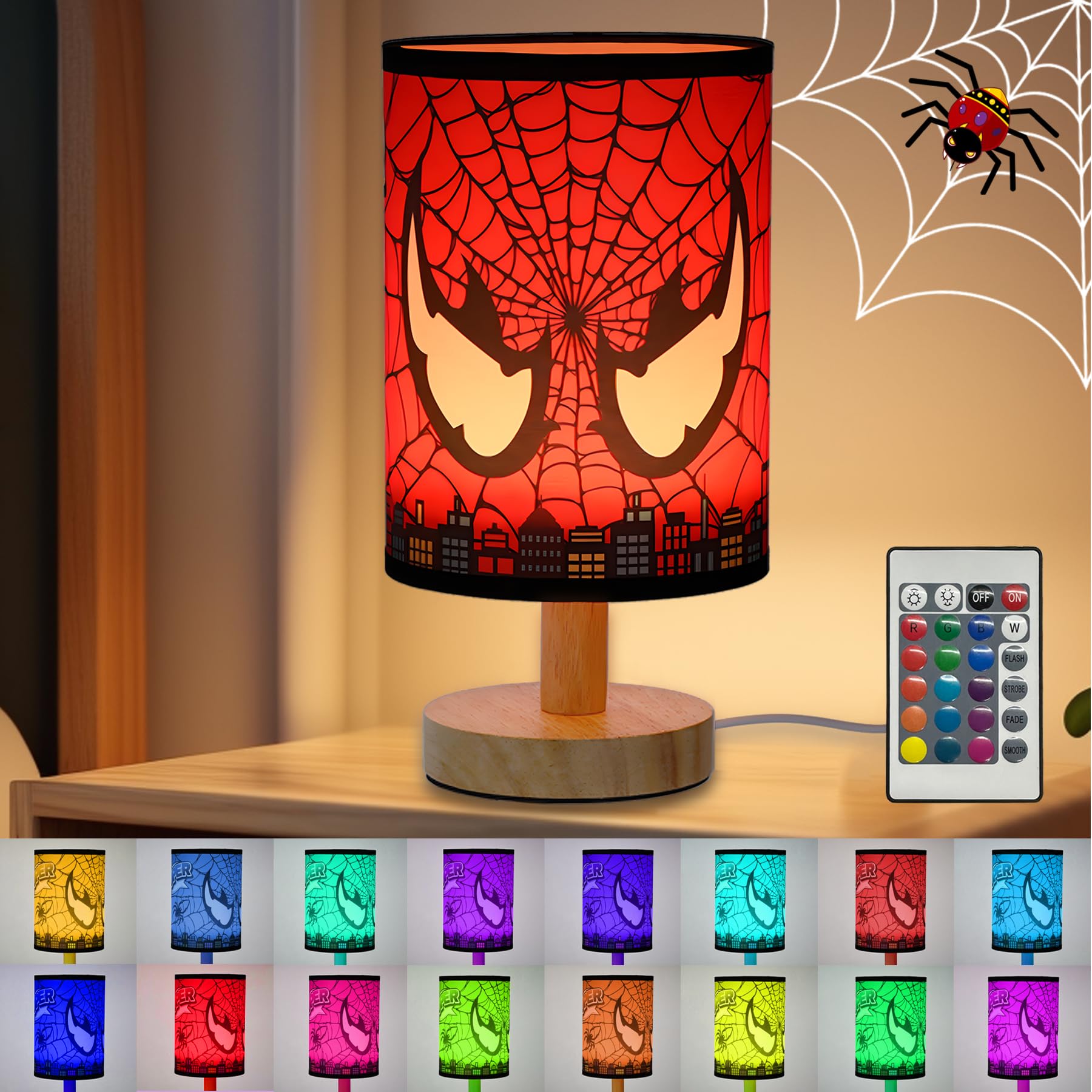 16 Color LED Kids Table Lamp with Remote Control - Night Light for Boys & Girls, Bedroom Nightstand Decor, Birthday Christmas Holiday Gifts for Children (Red) - Perfect for Bedtime Reading, Nursery Room & Kids Room Decor