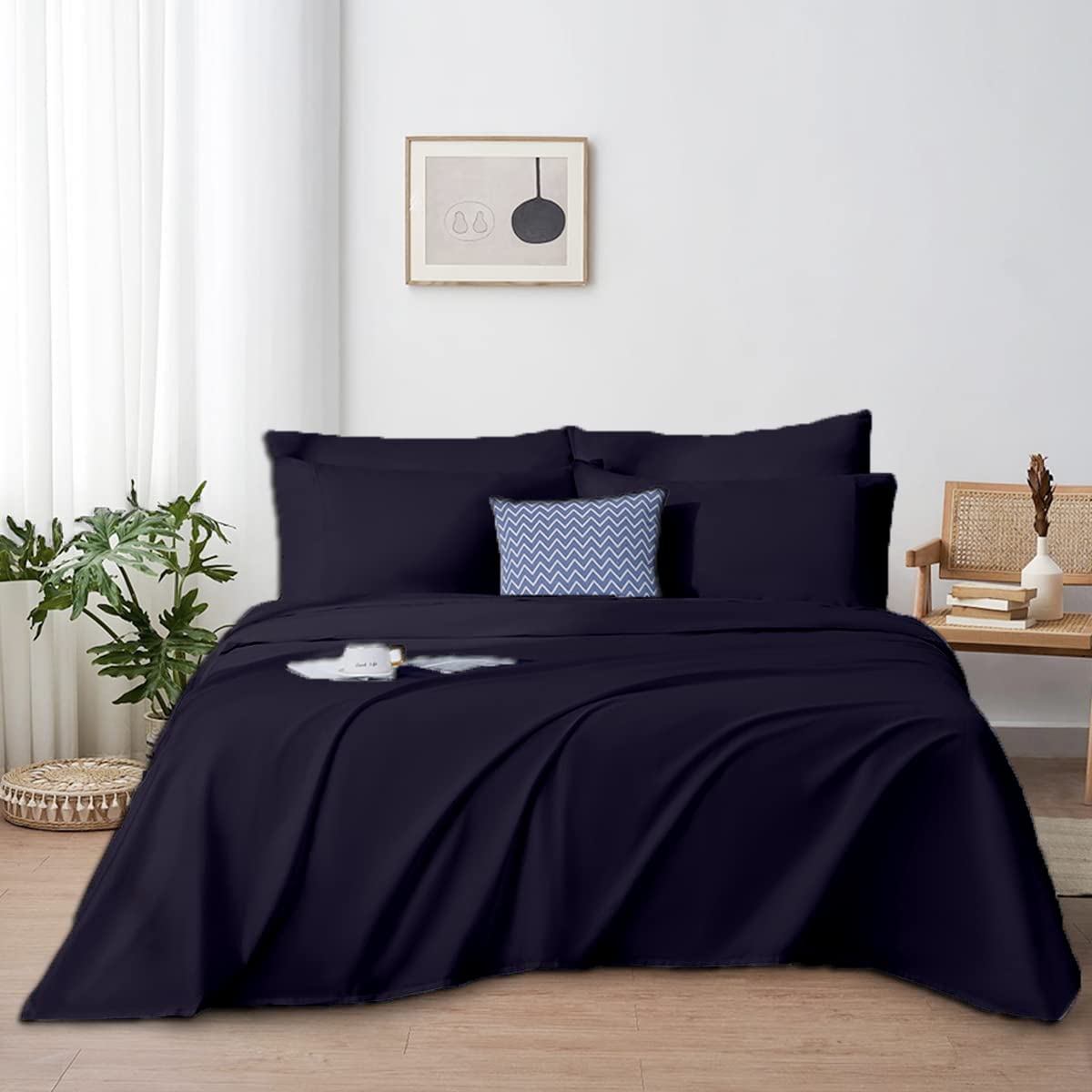 Luxury Queen Size Sheet Set - 4 Piece Soft & Breathable Egyptian Cotton Bed Sheets - Deep Pocket Fitted (16-18 Inch), Flat Sheet & Pillowcases - Navy Blue - Perfect for Hotels, Home & Guest Rooms
