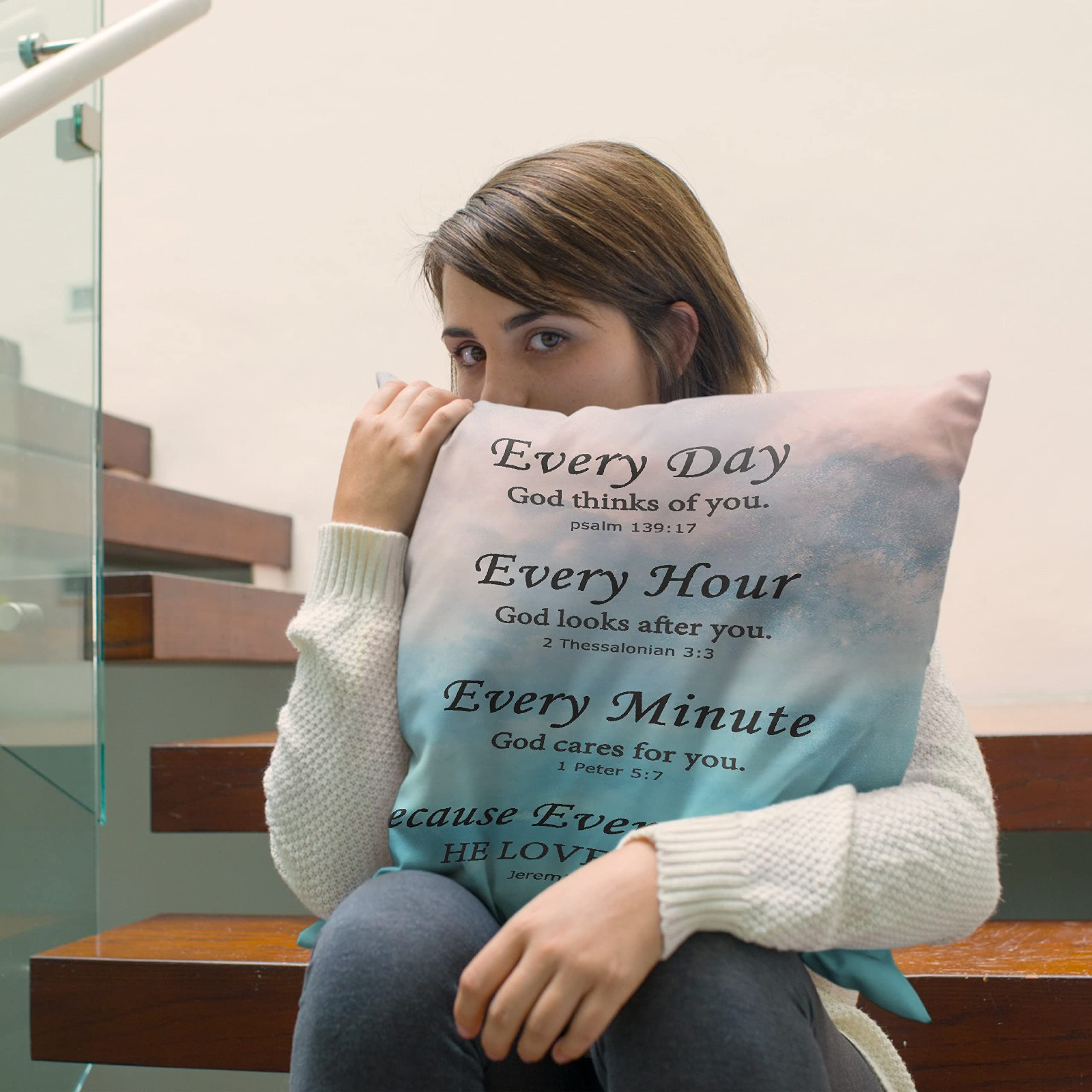 Inspirational Bible Verse Pillow Covers 18x18 Inch - Religious Home Decor Square Throw Pillow Cases for Sofa, Bed, Car - Perfect Christian Gift for Women & Men