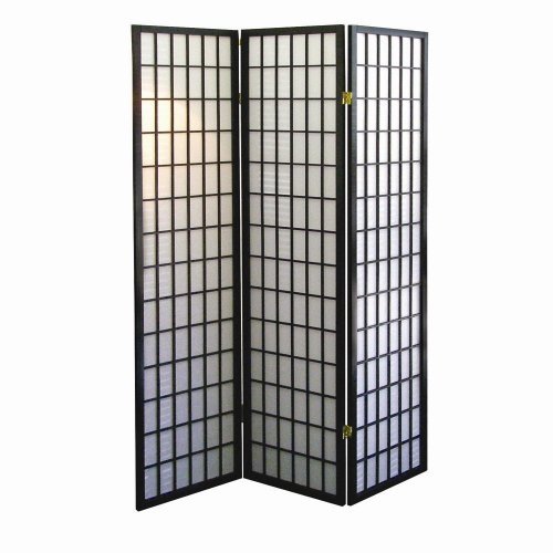 ORE International 3-Panel Square Room Divider Screen - Black Privacy Partition for Home, Office & Studio Decor | Space Separator for Bedroom, Living Room & Workspace