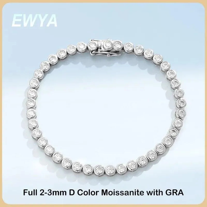 EWYA GRA Certified D Color 2-3mm Full Moissanite Tennis Bracelet for Women - 925 Sterling Silver Plated 18K Gold Bubble Diamond Link Bracelet | Elegant Jewelry Gift for Anniversary, Wedding & Special Occasions