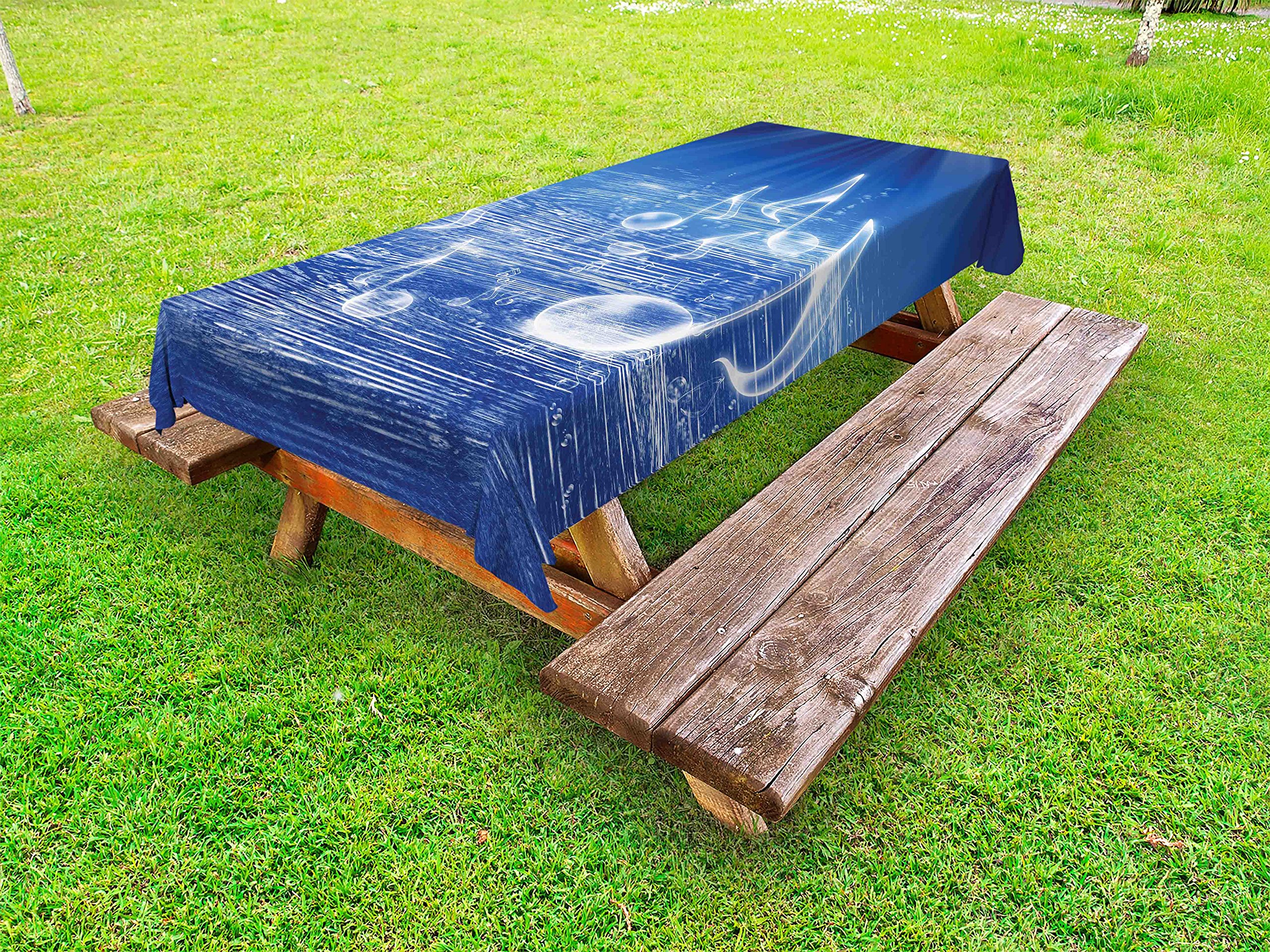 Ambesonne Waterproof Outdoor Tablecloth with Musical Notes & Bubbles Design - 58