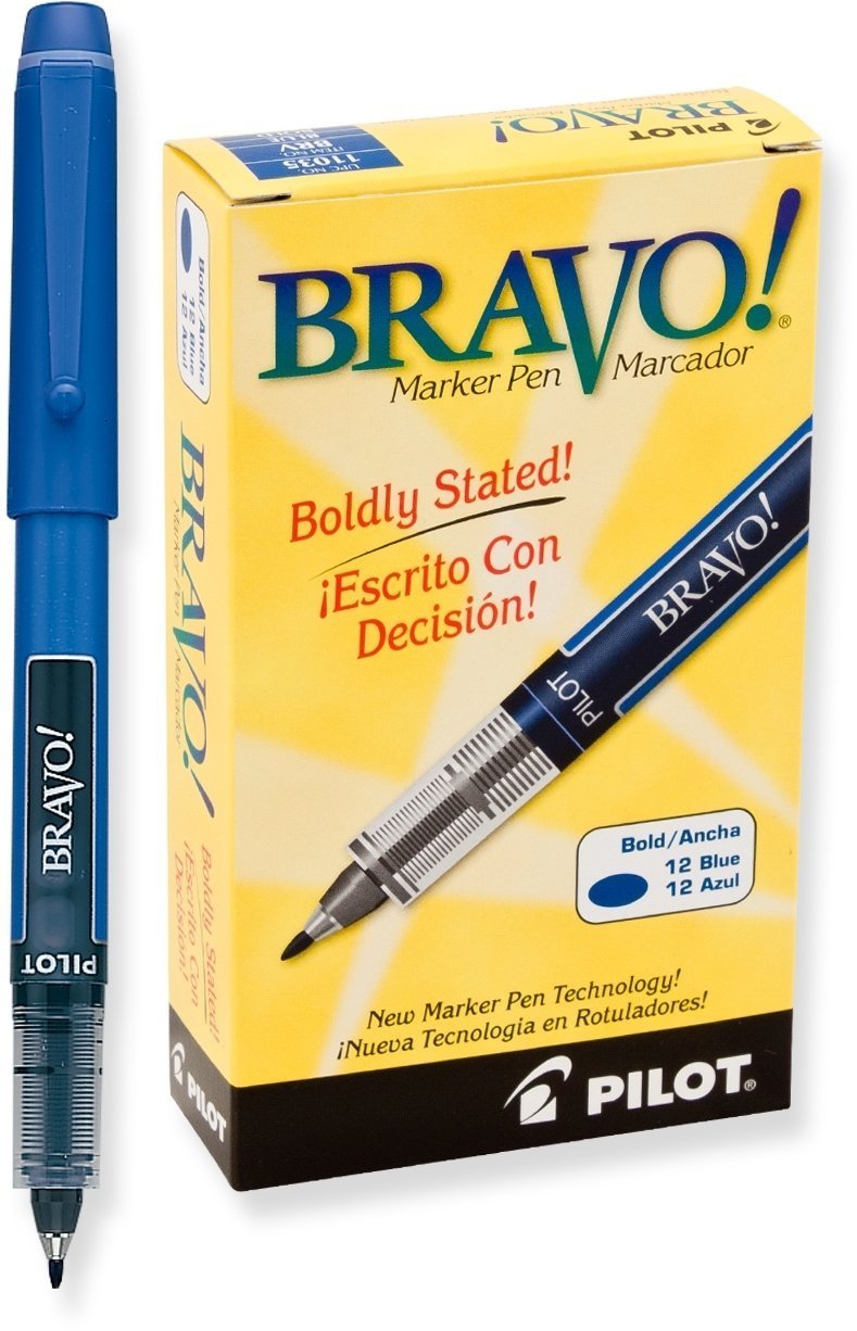 36-Pack Pilot Bravo Liquid Ink Marker Pens - Bold Point Blue (11035) - Ideal for Office, School, Art Projects & Bullet Journaling