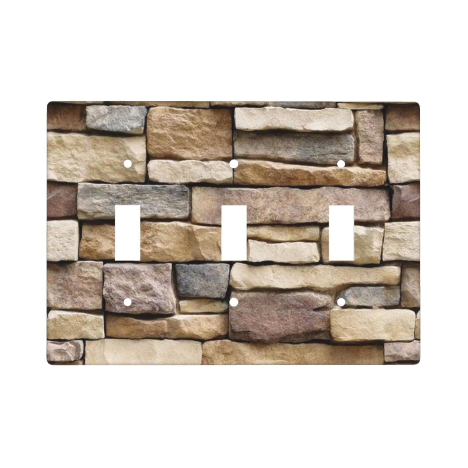 Funny Stone Decorative Light Switch Cover - Triple Toggle 3 Gang Wall Plate for Bathroom, Kitchen & Bedroom - 4.50 x 6.38 Inch Rock Texture Faceplate - Unique Home Decor Accessory for Modern Interiors