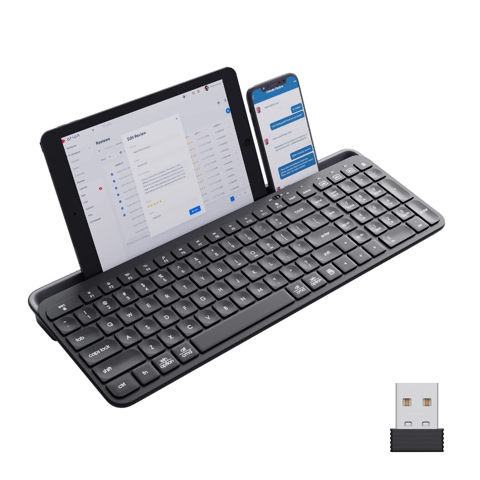 HUOJI Wireless Bluetooth Keyboard with 2.4G Dual Mode - Compatible with iPad, iPhone, Android, Windows PC, MacBook & Smart TV - Seamless 3-Device Switching - Perfect for Home Office, Gaming & Remote Work (Black)