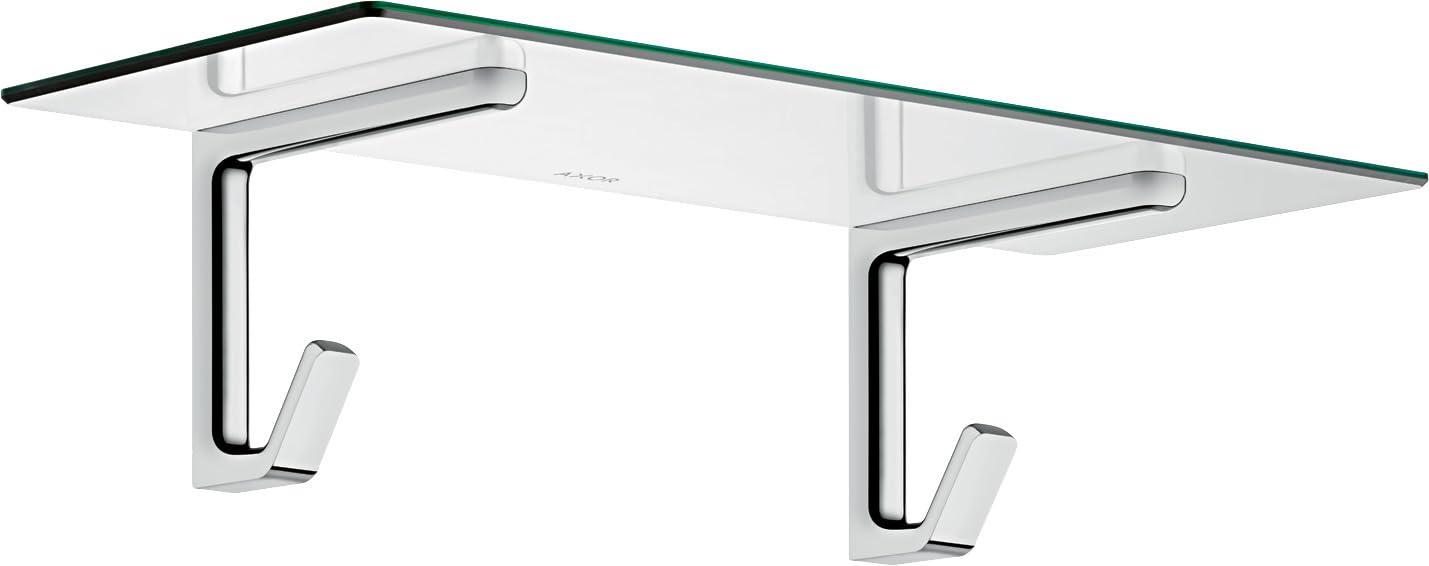 hansgrohe 24-inch Chrome Towel Shelf with Robe Hooks - Modern Bathroom Storage Solution for Towels & Robes - Perfect for Spa-Like Bathroom Organization