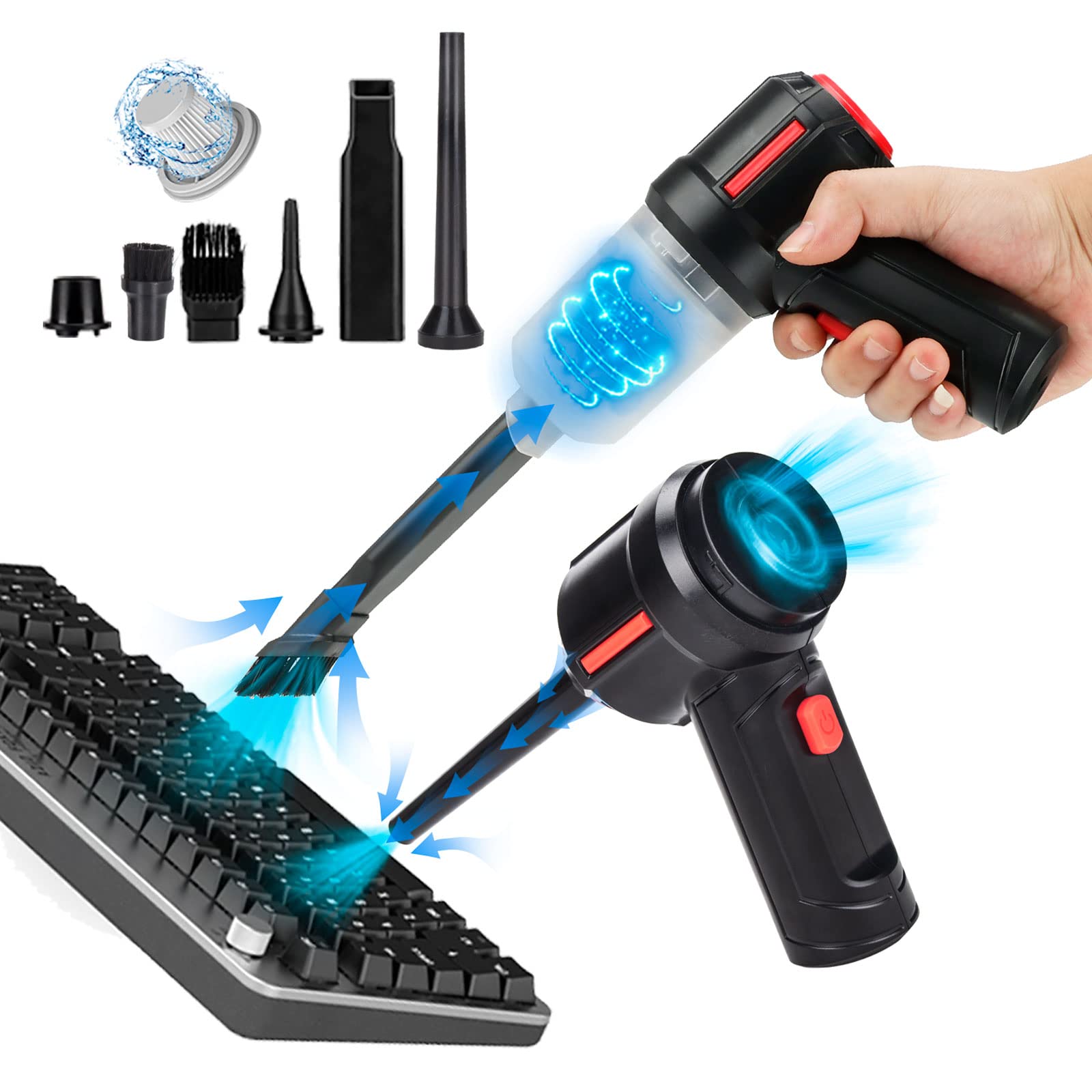 Meudeen Electric Air Duster - 3-in-1 Cordless Keyboard Cleaner & Mini Vacuum for PC, Laptop, Computer Cleaning | Powerful Compressed Air Blower for Dust Removal | Perfect for Office, Home & Gaming Setup Maintenance