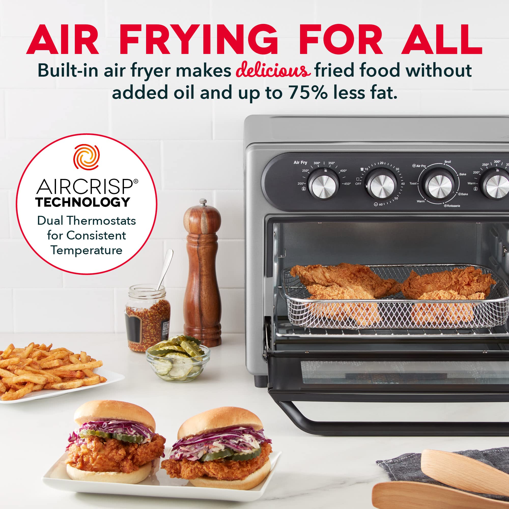 Dash Chef Series 7-in-1 Convection Toaster Oven Air Fryer with Rotisserie - 23L Graphite Countertop Oven for Baking, Roasting & Frying | Includes Non-Stick Fry Basket, Baking Pan, Rack, Skewers & Recipe Book | Perfect for Small Kitchens, Dorms & RV Cooking