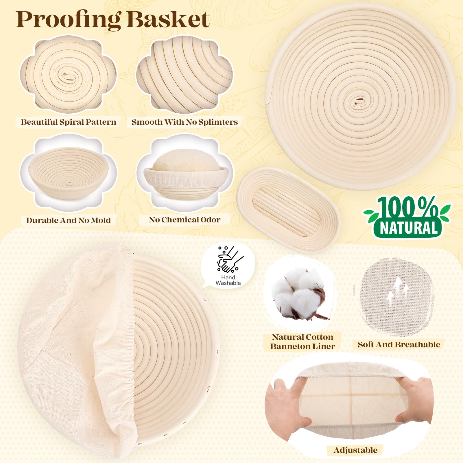Premium Sourdough Bread Baking Kit - Includes Starter Kit, Proofing Basket, Bread Lame, Dough Whisk & Scraper - Complete Sourdough Tools Set for Artisan Homemade Bread Baking - Perfect for Beginners & Bakers
