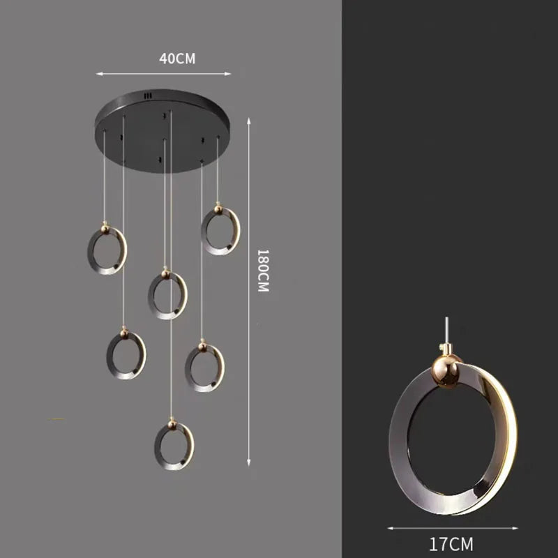 Modern Black Minimalist Rotating Staircase Chandelier - Sleek Contemporary Ceiling Light Fixture for Living Room, Dining Room, Foyer & Bedroom Decor