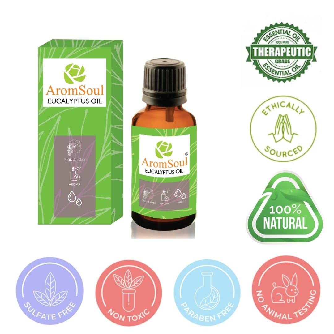 AromSoul Pure Eucalyptus & Lavender Essential Oil Set - 2 Pack (15ml Each) | Therapeutic Grade for Hair, Skin & Face Care | Aromatherapy, Massage & Diffuser Use | Relaxation & Stress Relief Essential Oils