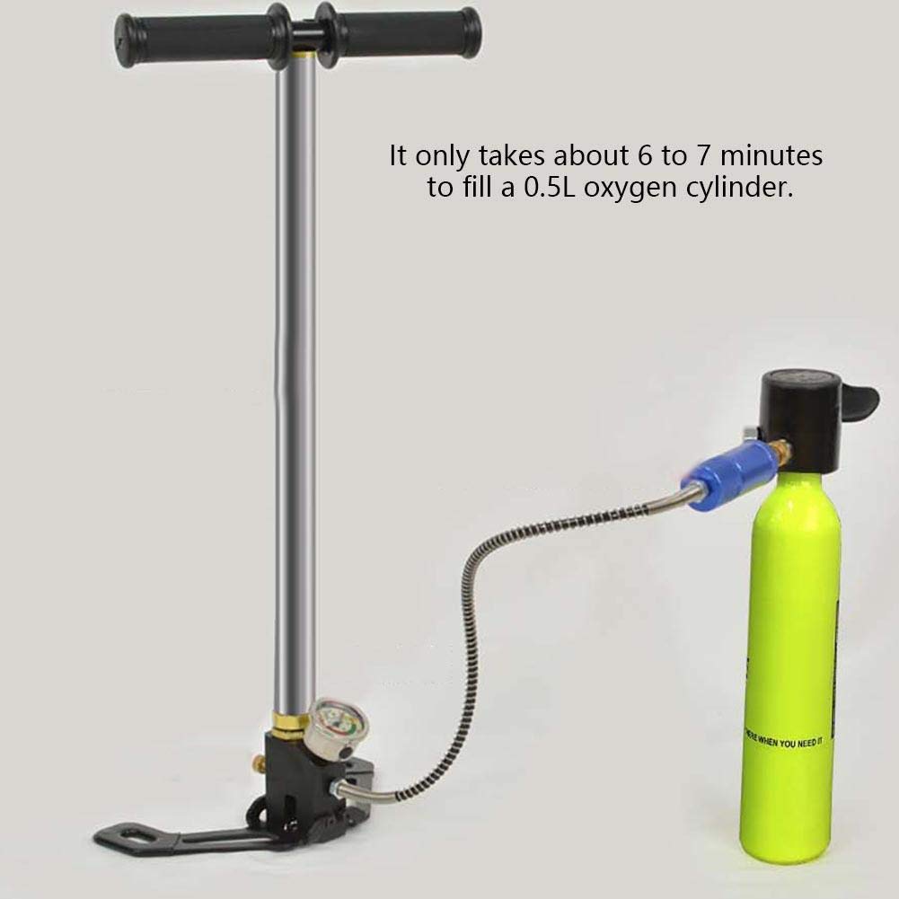 Zetiling High Pressure Manual Hand Pump for Diving, 0.5L Mini Oxygen Tank with 53cm Stainless Steel Air Tube - Includes Connector, Wrench & Accessories - Perfect for Scuba Diving, Snorkeling & Emergency Oxygen Supply