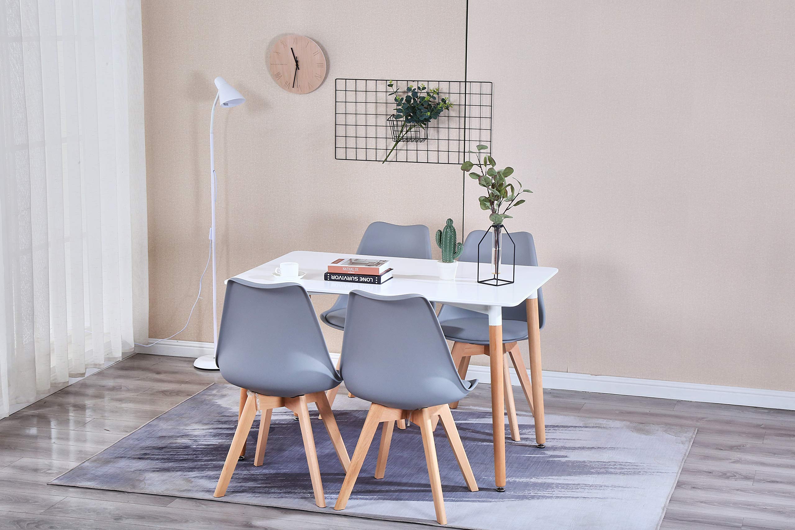 4-Piece Scandinavian Modern Dining Chair Set with PU Cushions - Mid-Century Shell Accent Chairs for Living Room, Bedroom & Kitchen (Gray) - Perfect for Small Spaces & Contemporary Home Decor