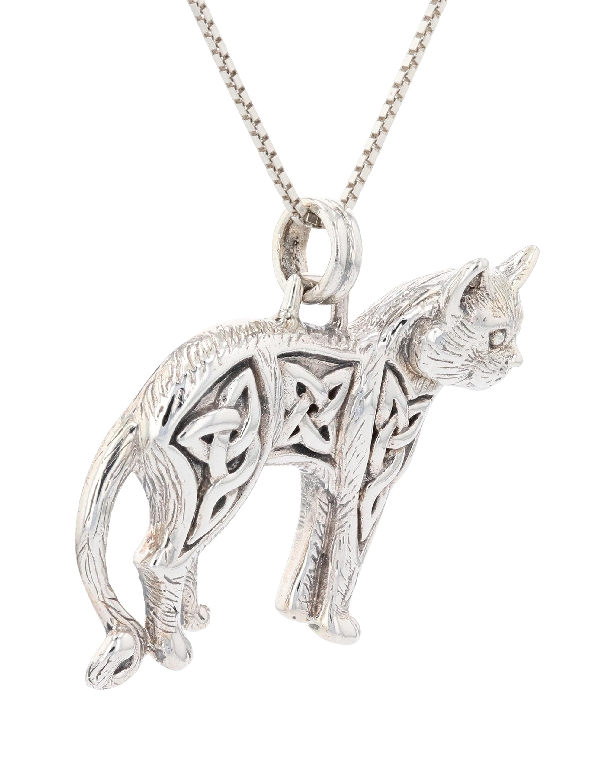 Sterling Silver Celtic Cat Pendant Necklace - 18 Inch Adjustable Chain, Elegant Feline Jewelry Gift for Women - Perfect for Birthday, Anniversary, Christmas and Everyday Wear