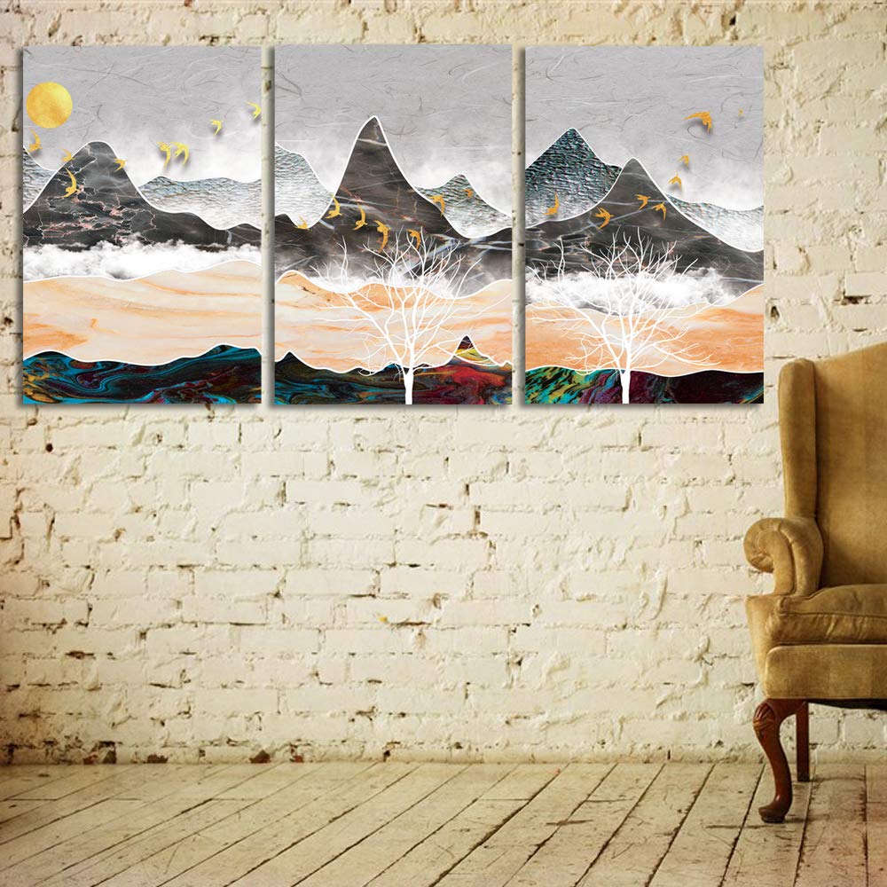 Abstract Chinese Landscape Canvas Wall Art - 3 Panel Framed Home Decor Prints 24