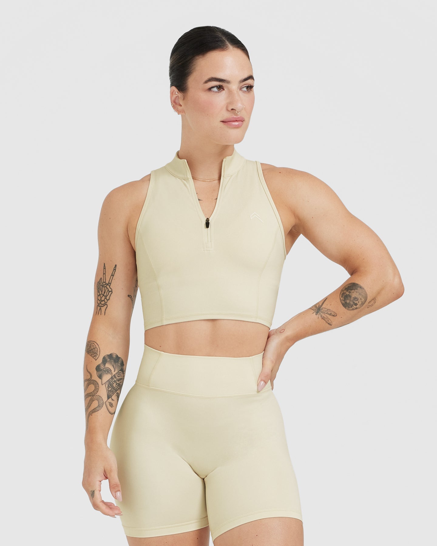 Timeless Half Zip Crop Tank Top for Women - Soft Vanilla Color | Casual Workout, Yoga, and Everyday Wear