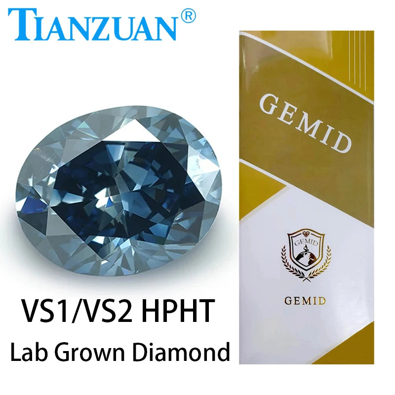 Lab Grown Diamond HPHT Oval Cut Fancy Vivid Blue Color VS2 2EX Loose Gemstone Bead with GEMID Certified - Perfect for Engagement Rings, Custom Jewelry & Unique Gifts