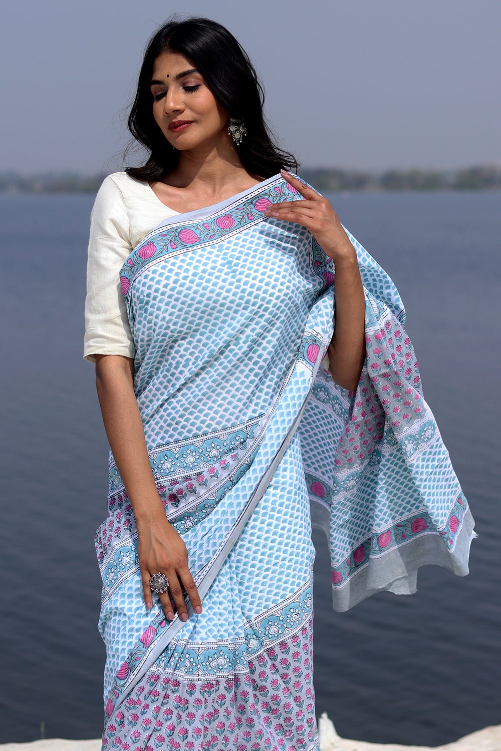 Handmade Organic Cotton Block Printed Saree - Breathable & Lightweight Indian Traditional Dress for Women - Perfect for Weddings, Festivals & Cultural Events