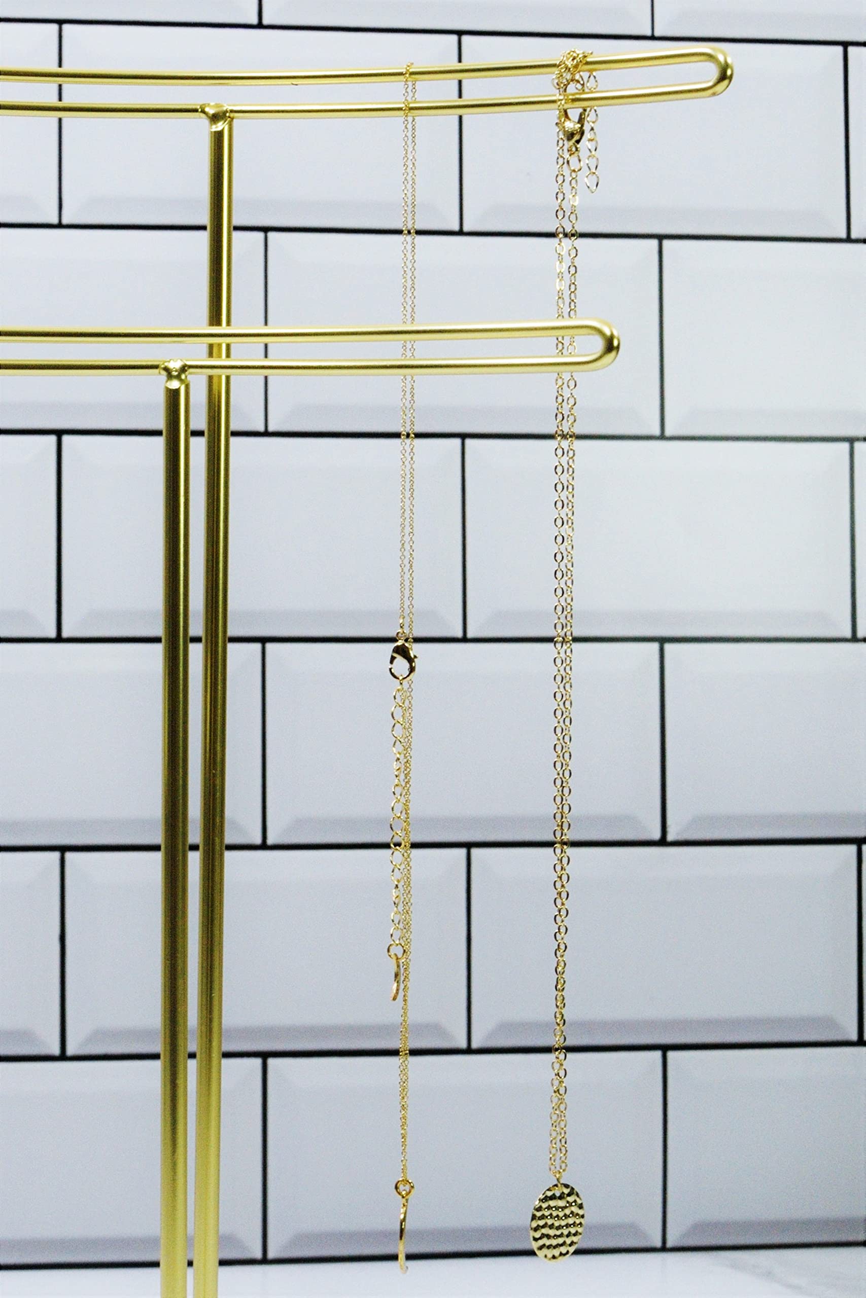 Elegant Jewelry Organizer Stand - Premium Earring, Necklace, Bracelet & Headband Storage Display Tower - White & Gold Jewelry Tree Holder - Perfect for Bedroom Vanity, Dresser Top & Travel Jewelry Organization