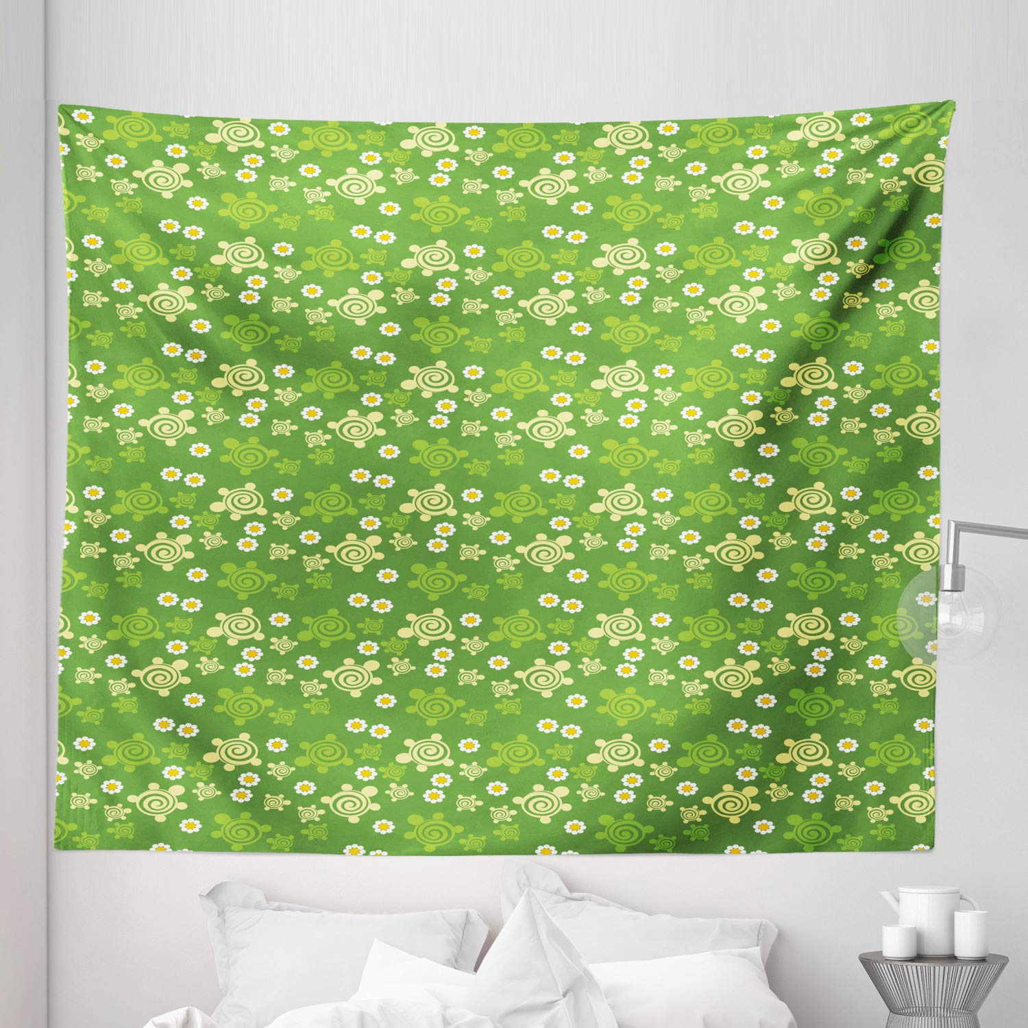 Ambesonne King Size Turtle Tapestry - Spring Revival Chamomile & Vortex Flower Design Wall Hanging, Bedspread, Bed Cover - 104
