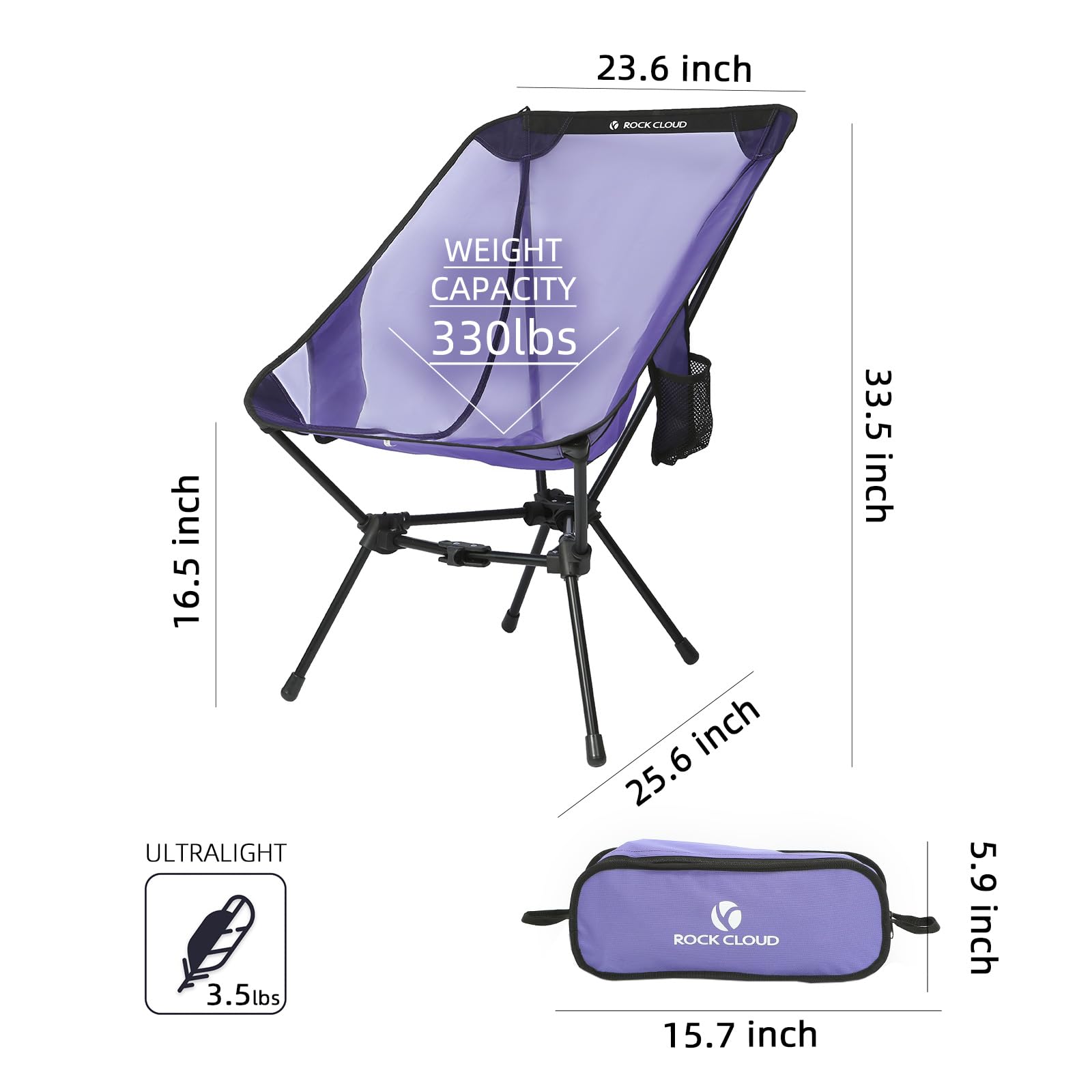 2 Pack ROCK CLOUD Ultralight Folding Camping Chairs - Portable Outdoor Chairs for Adults, Large Size with Violet Mesh - Perfect for Camping, Hiking, Backpacking, Beach, Lawn, Picnics & Sports Events
