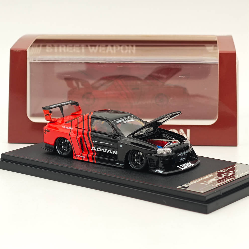 1:64 Scale Nissan Skyline LBWK ER34 Super Silhouette Diecast Model Car - Street Weapon Series with ADVAN Design - Perfect for Collectors, Racing Enthusiasts, and Display Showcases