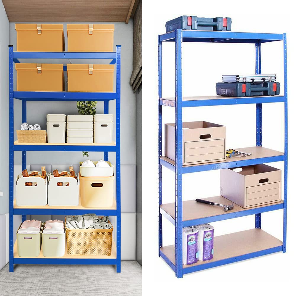 Heavy Duty 5-Tier Metal Shelving Unit - 148x70x30cm Freestanding Industrial Storage Rack, 750KG Capacity, Boltless Assembly - Blue Steel Shelf for Garage, Workshop, Shed, Office & Home Organization