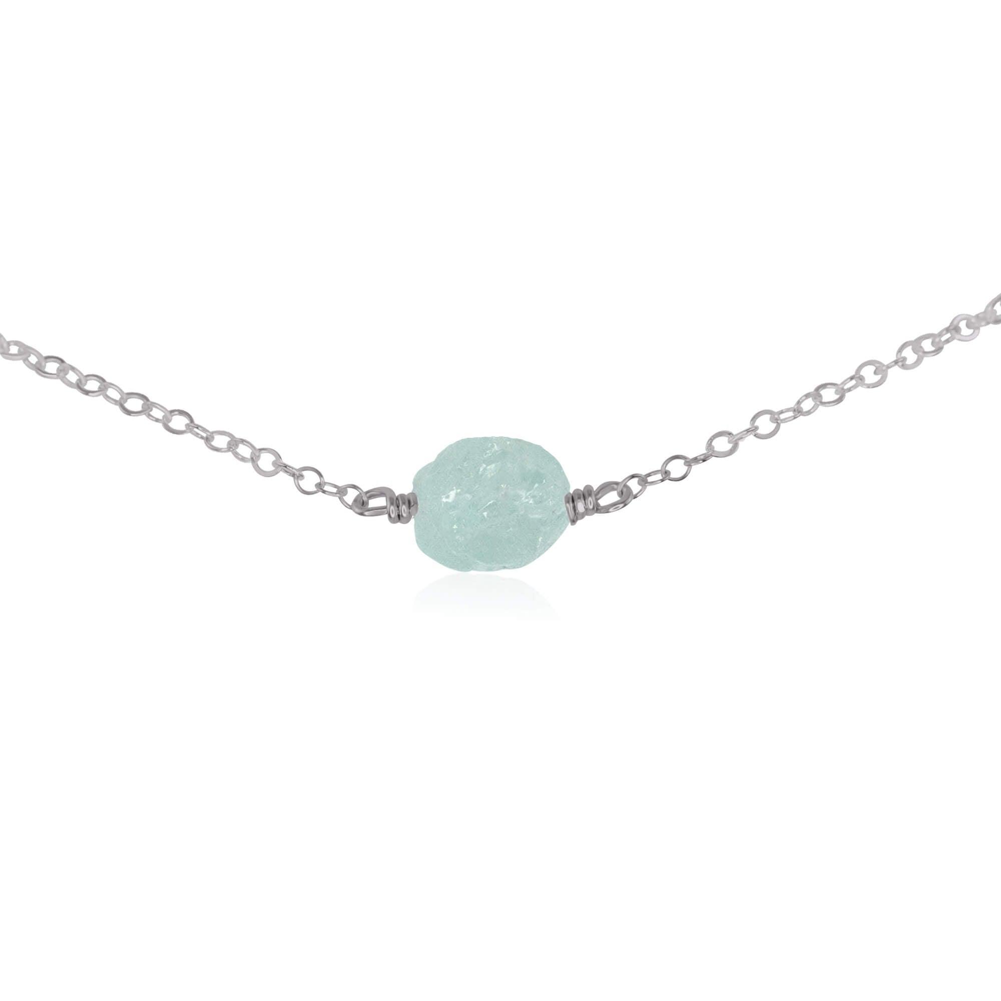 Natural Raw Aquamarine Crystal Nugget Choker Necklace - Elegant Bohemian Jewelry for Women, Perfect for Beach Weddings, Festivals & Layering