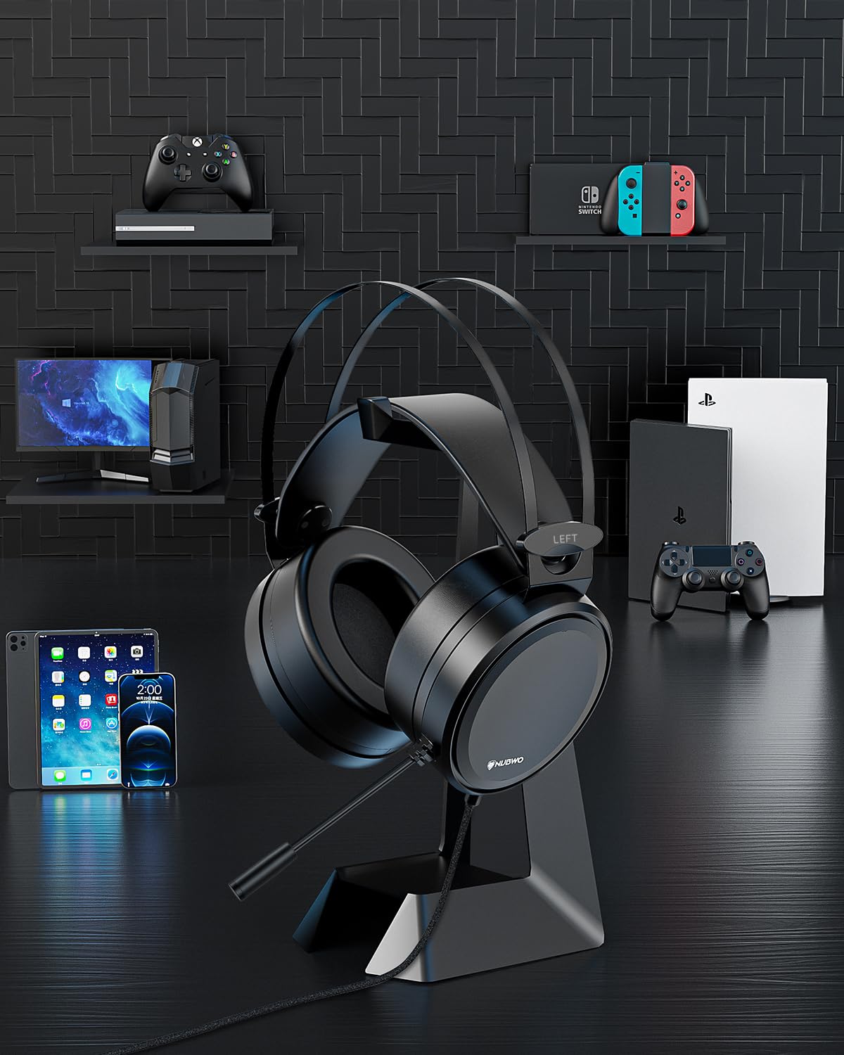 NUBWO N7 Stereo Gaming Headset with 7.1 Surround Sound & Noise Cancelling Mic - Compatible with PS4, PS5, Xbox One, Xbox Series X/S, PC & Nintendo Switch - Over-Ear Headphones for Immersive Gaming, Online Chat & Streaming