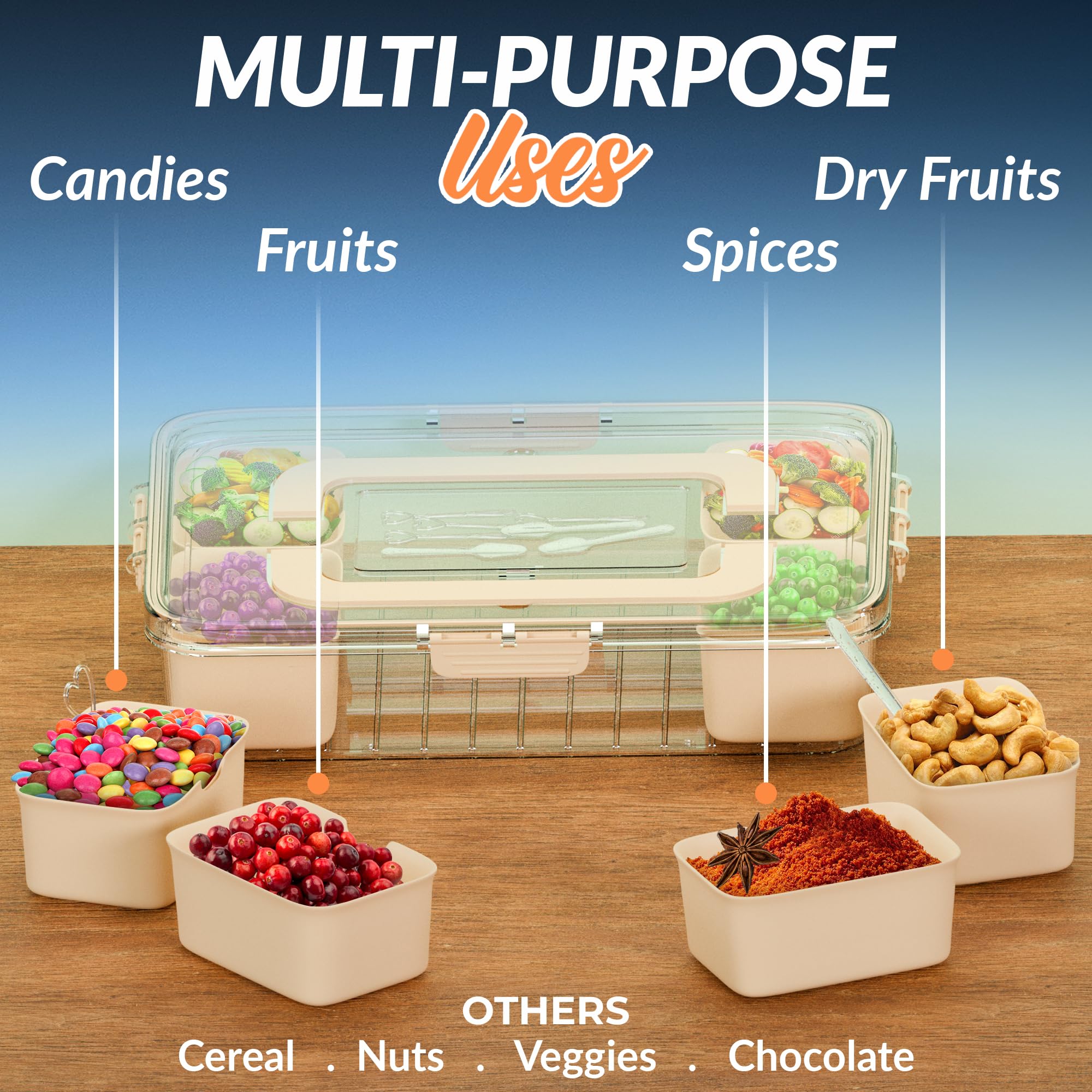 Portable Snackle Box Container - 8-Compartment BPA-Free Food Storage Organizer for Fruits, Vegetables, Nuts, Candy & Snacks | Perfect for School Lunches, Picnics, Travel & Office Use