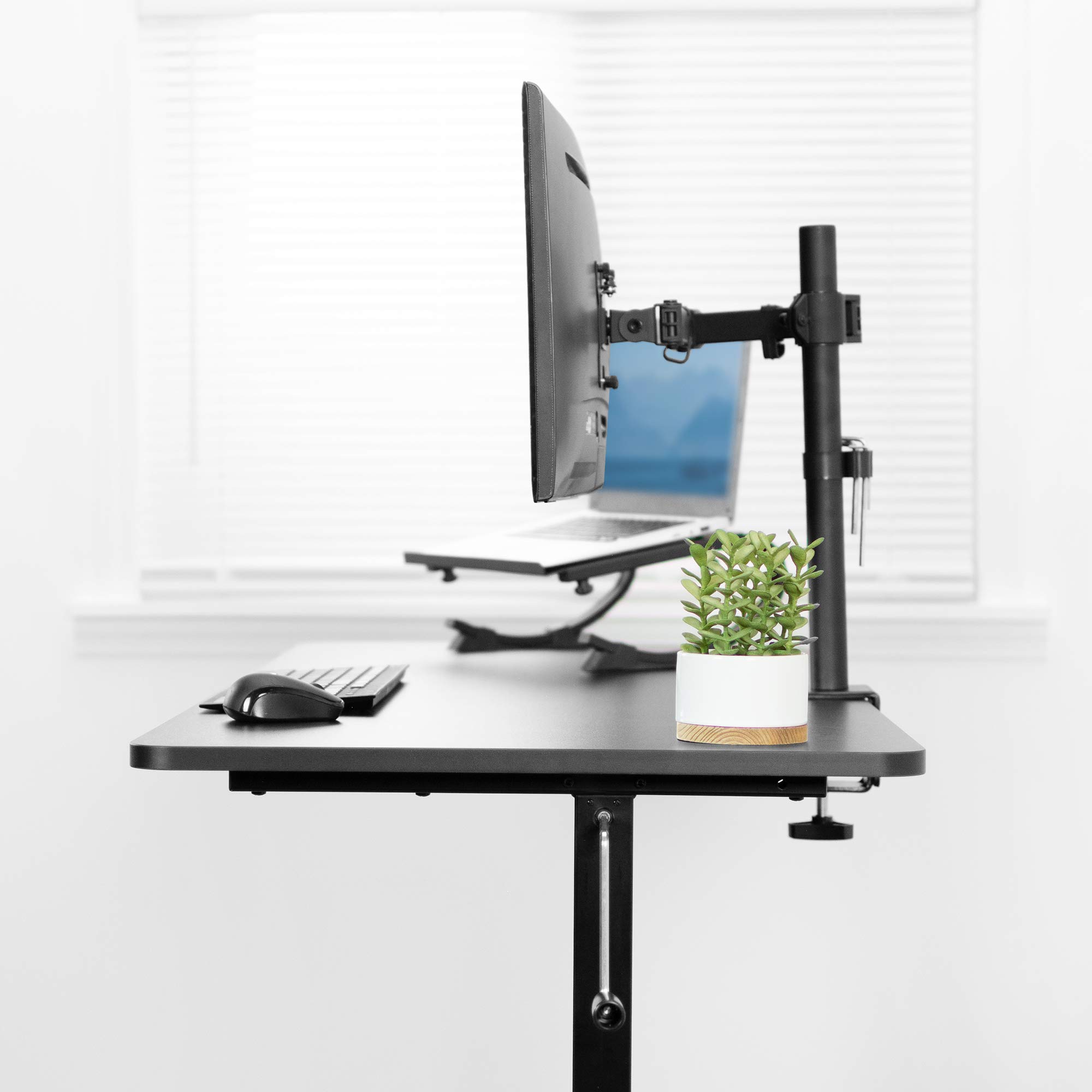 VIVO Height Adjustable 140cm x 61cm Standing Desk | Hand Crank Sit Stand Home Office Workstation with Frame & Table Top | Black | DESK-M55TB | Perfect for Small Spaces & Remote Work