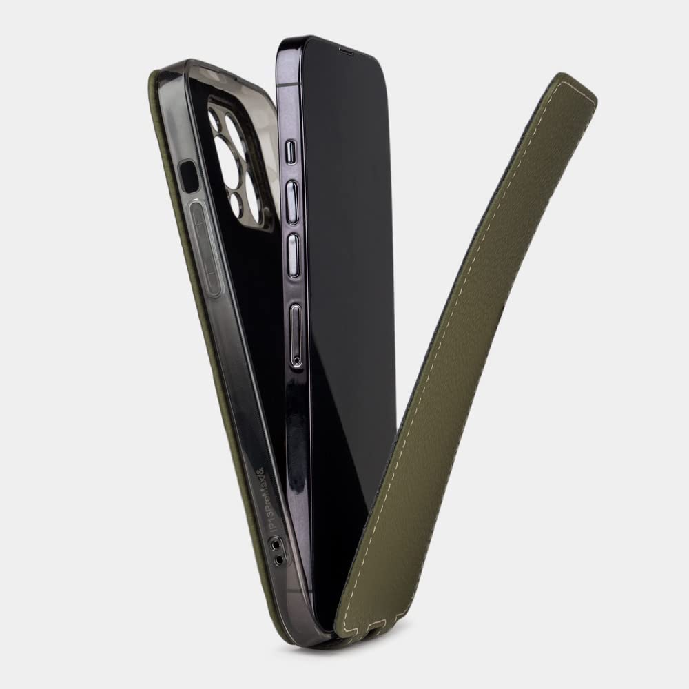 Premium Ultra Thin Leather Wallet Case for iPhone 13 Pro - French Made Patented Design - Slim RFID Blocking Card Holder - Perfect for Business & Travel (Green)