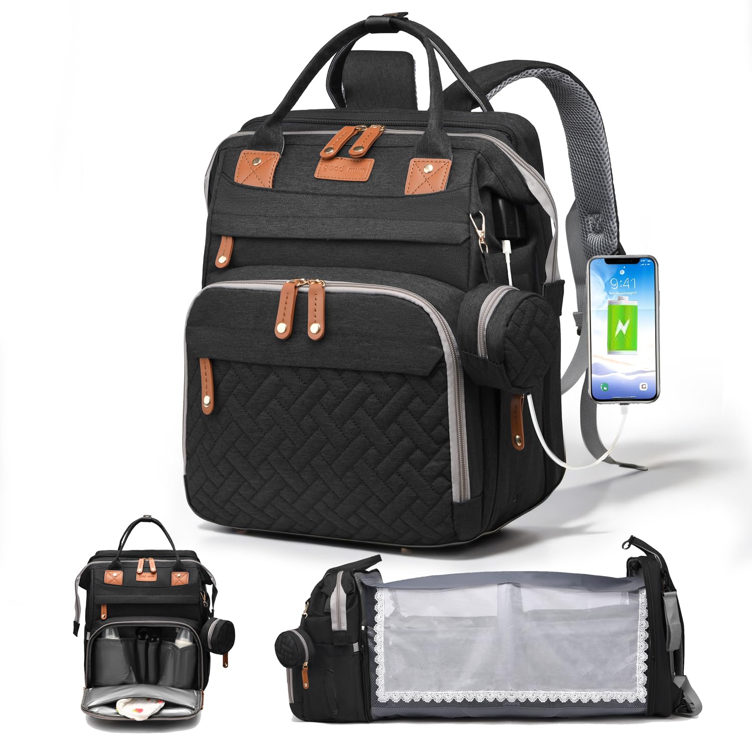 Waterproof Diaper Bag with Changing Station - Large Capacity Multifunctional Baby Travel Backpack for Moms & Dads - Unisex Black Baby Essentials Tote for Newborns | Perfect for Daycare, Travel & Family Outings