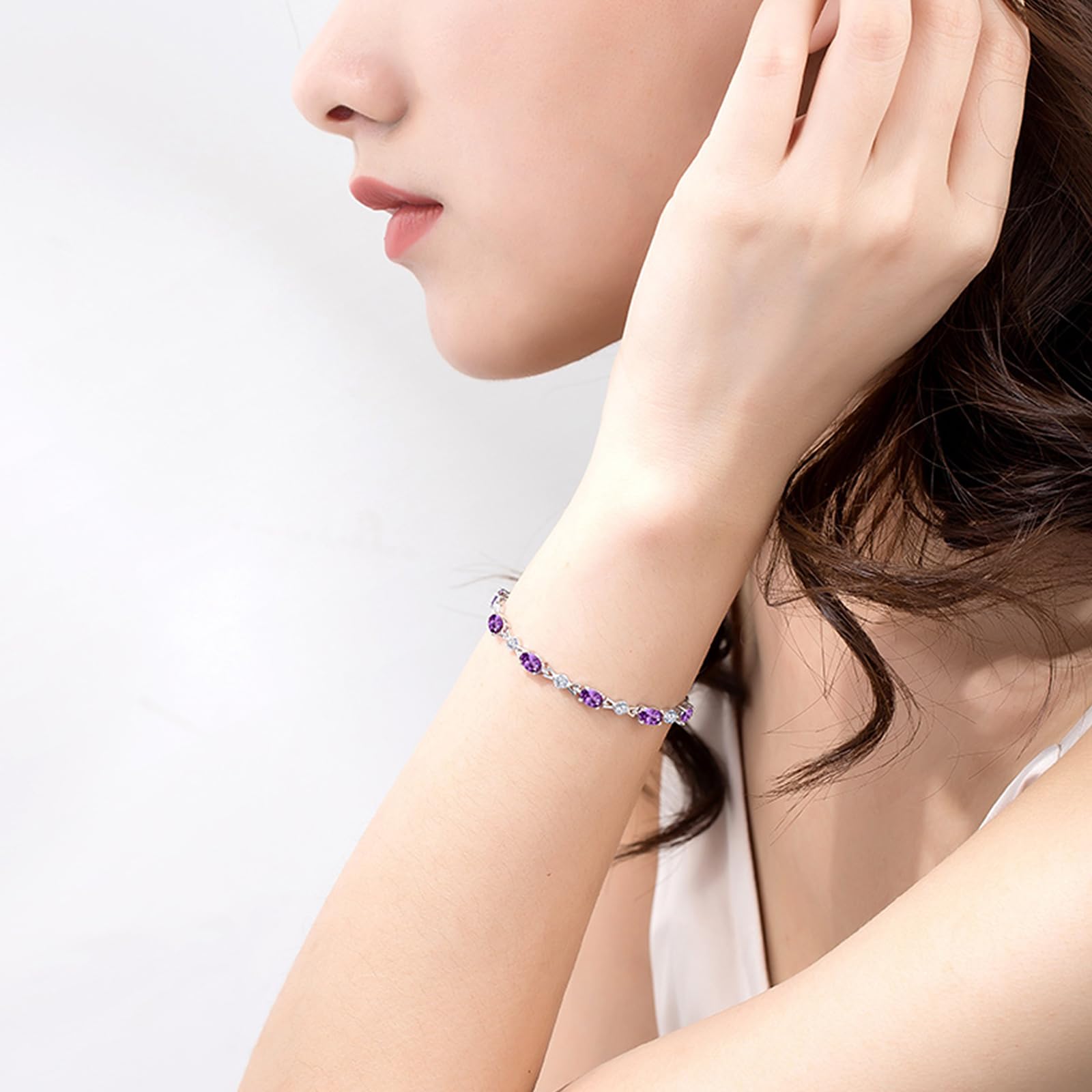 Elegant Purple Crystal Sterling Silver Bracelet for Women - Perfect Birthday, Anniversary & International Women's Day Gift - Dainty Jewelry for Everyday Wear & Special Occasions