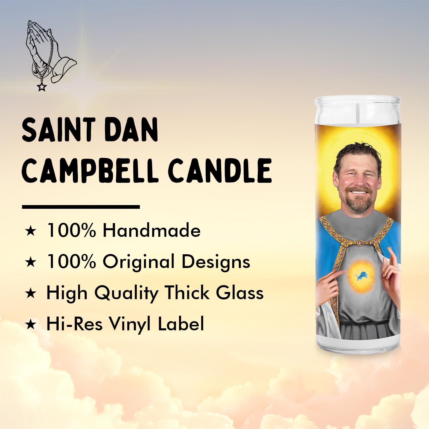 Coach Dan Campbell Scented Candle - Funny Football Gift Idea - Handmade White Votive Glass Jar Candle - Devotional Candles for Detroit Lions Fans - Unique Novelty Gift for NFL Lovers | Perfect for Game Day Decor, Home Office Aromatherapy & Sports Fan Collectibles