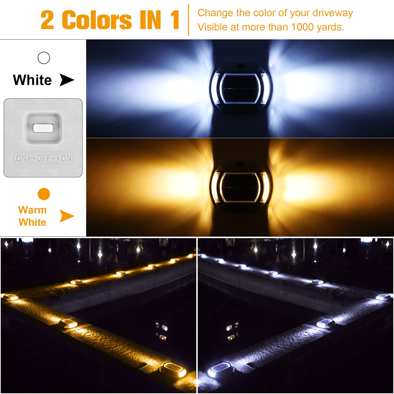 VOLISUN 12 Pack Solar Driveway Lights - Waterproof Outdoor Solar Step Lights with 2 Color Options for Driveway, Sidewalk, Pathway - Perfect for Nighttime Safety and Landscape Lighting