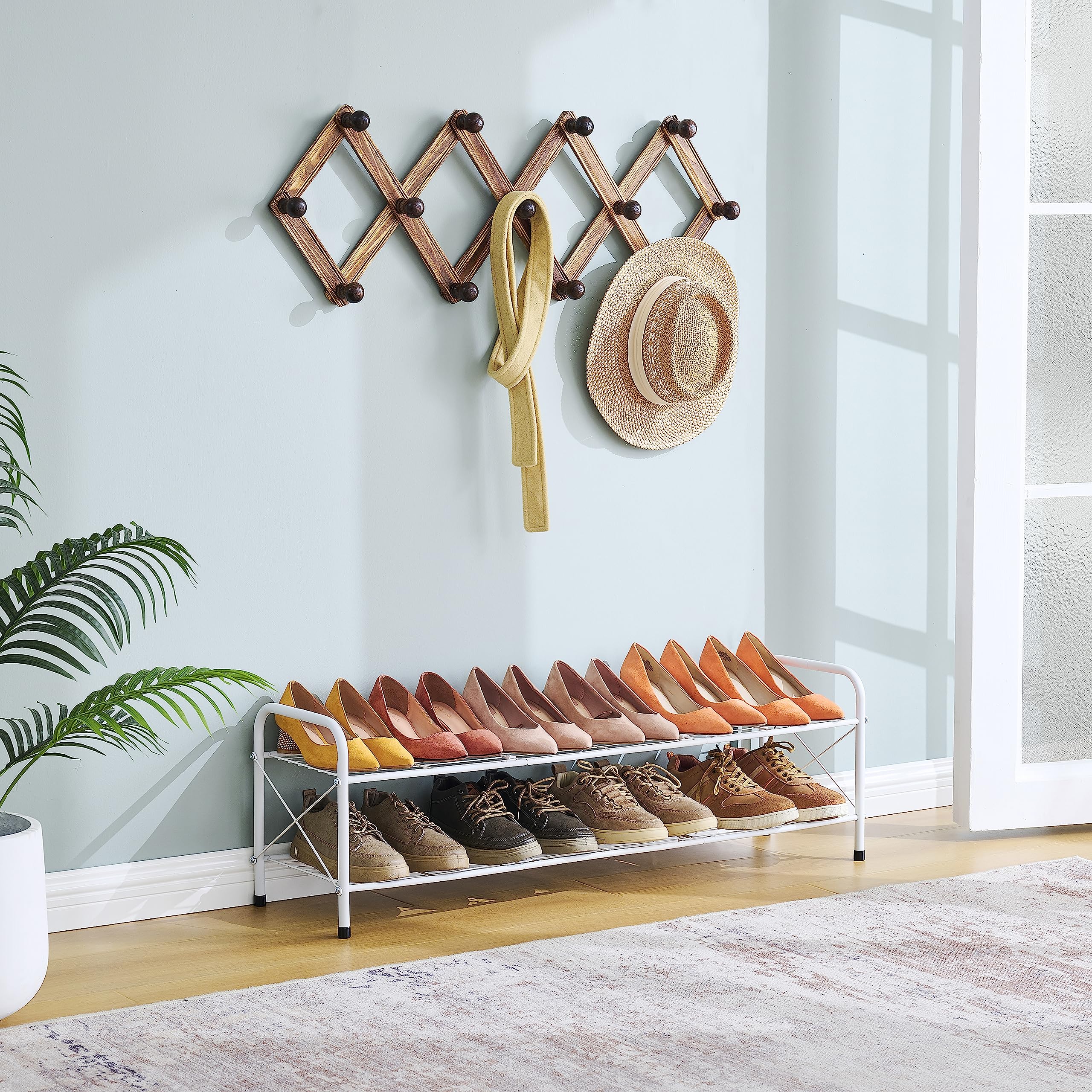 Hoctieon 2-Tier White Mesh Shoe Rack for Closet - Freestanding Shoe Shelf Organizer for Entryway, Bedroom & Durable Shoe Storage | Perfect for Small Spaces & Apartment Living