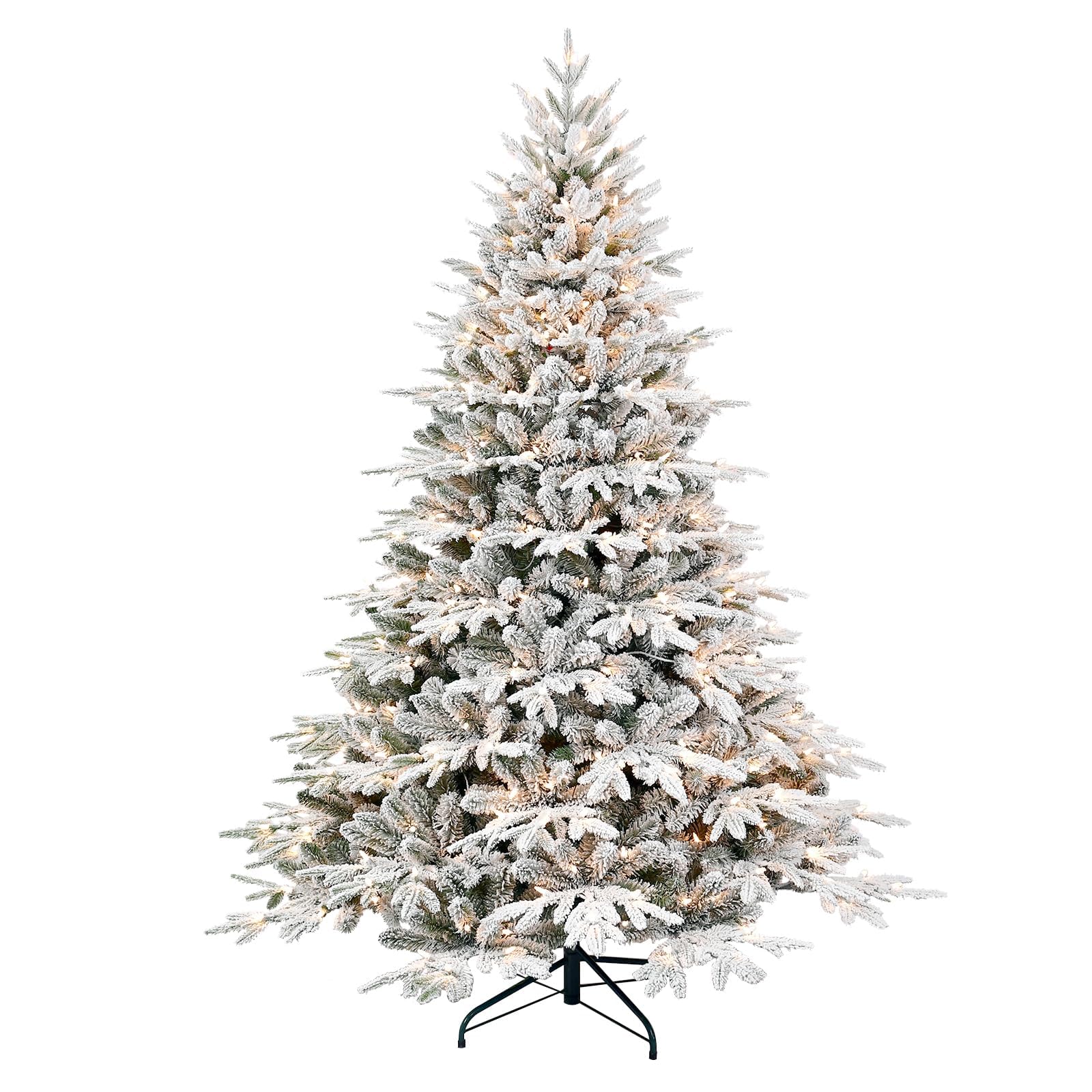 5FT Prelit Flocked Artificial Christmas Tree with 1528 PE PVC Tips & 300 UL Incandescent Lights - Premium Snowy Holiday Xmas Tree with Foldable Base for Home, Office, Party Decorations | Perfect for Living Room, Christmas Party & Winter Festival Decor