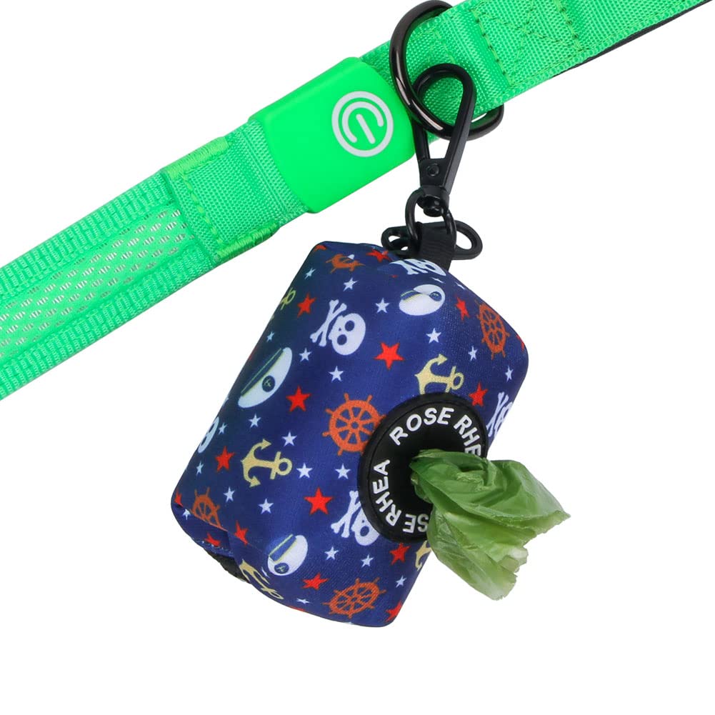 Eco-Friendly Dog Poop Bag Dispenser Holder - Leash & Running Belt Clip for Easy Waste Cleanup | Blue Pirates Design | Perfect for Walking, Jogging & Outdoor Adventures with Your Pet
