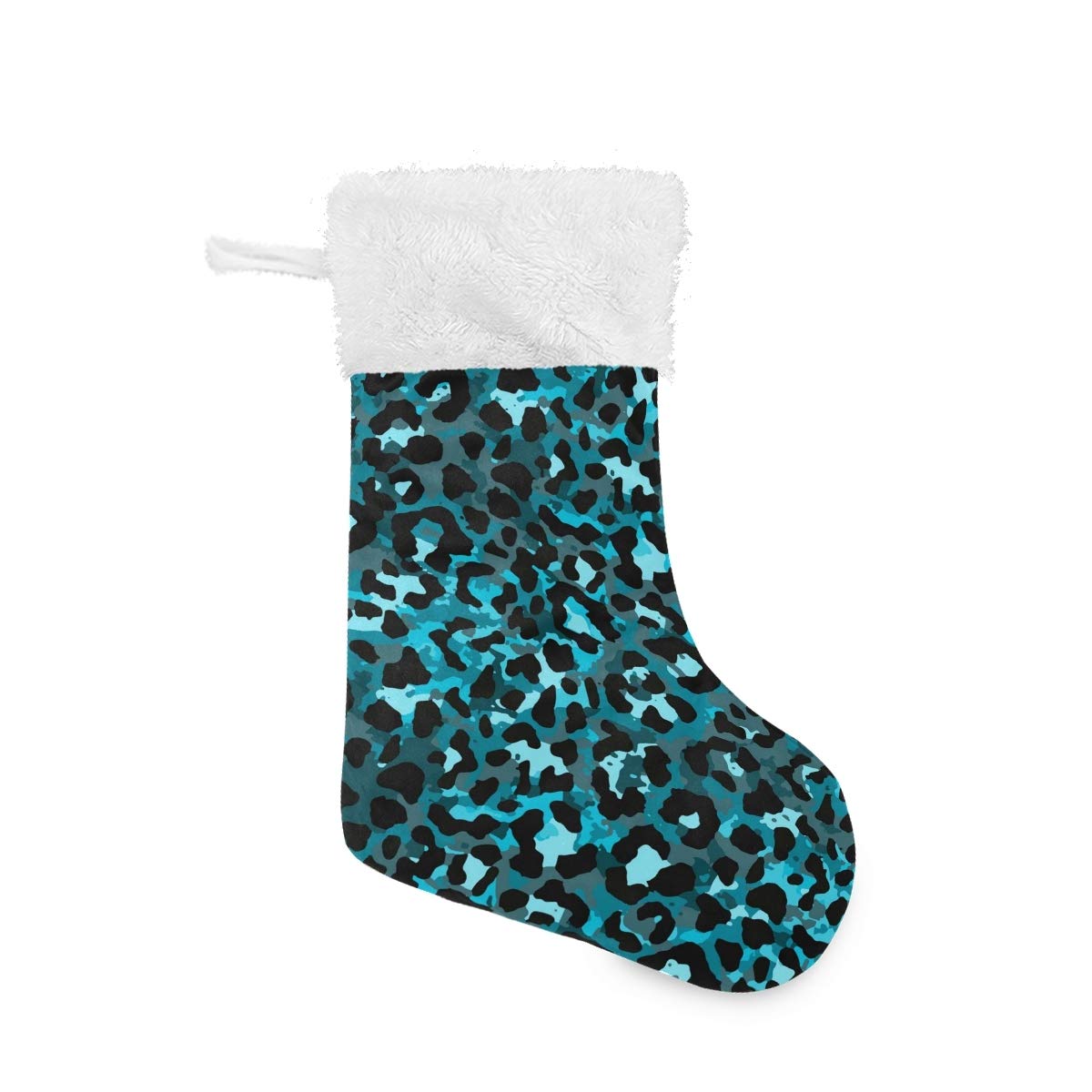 Fashion Teal Green Leopard Print Faux Fur Christmas Stockings - 17 Inch Large Hanging Socks for Fireplace, Holiday Decor, Xmas Party & Family Gatherings (1 Piece) - Perfect for Gift Exchanges, Stocking Stuffers & Festive Home Decoration