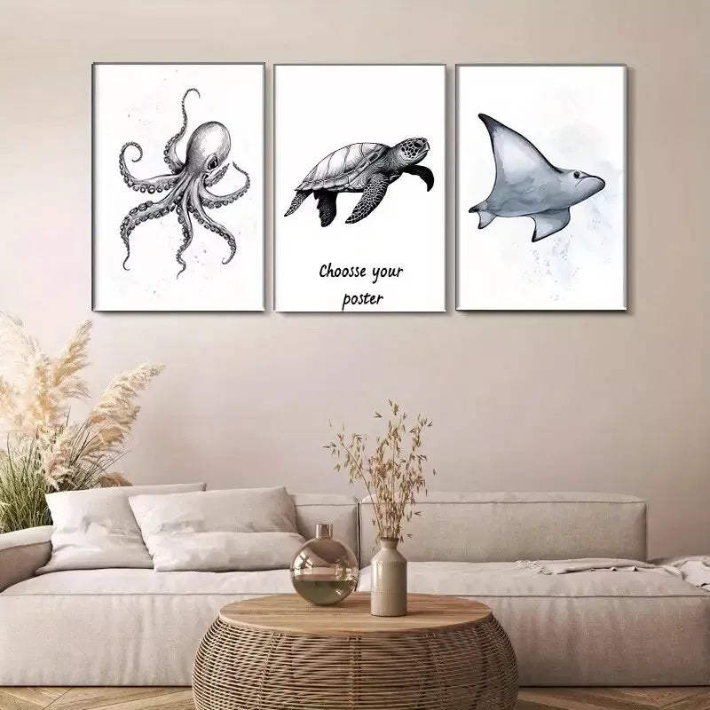 3-Piece Marine Life Triptych Wall Art Set - Framed Canvas 40x60cm - High Quality Print - 100% Australian Made - Ready to Hang - Perfect for Living Room, Bedroom & Office Decor