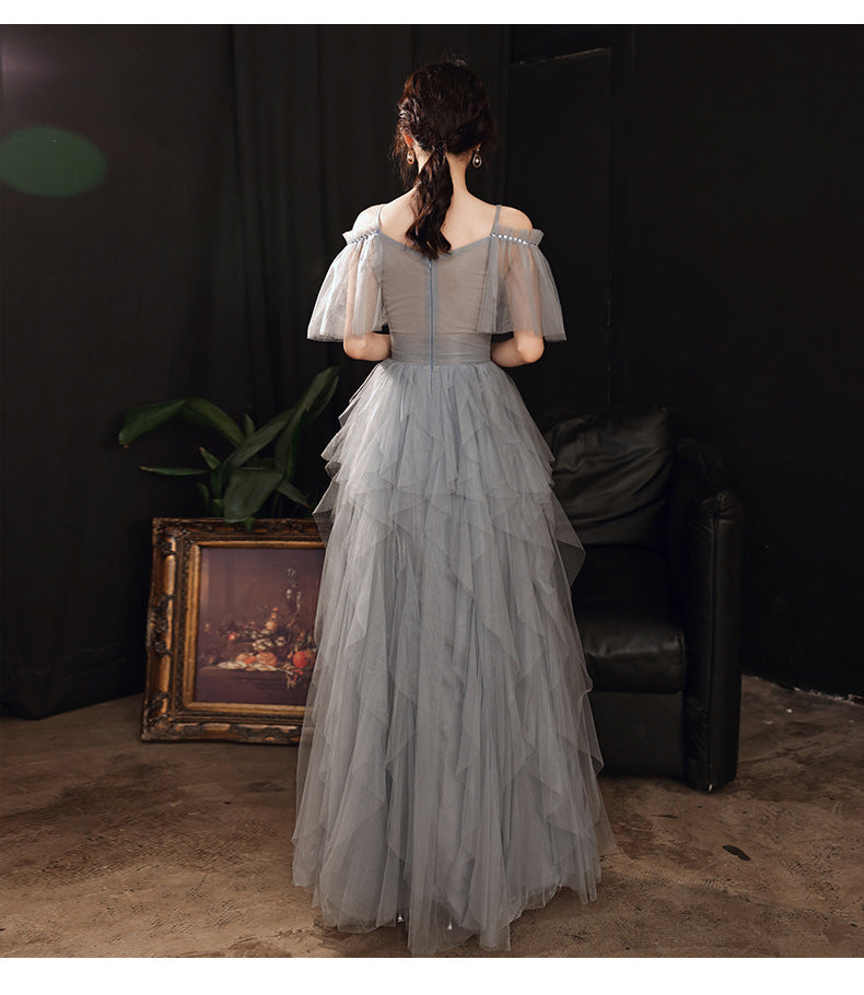 Elegant Gray Tulle Long Prom Dress - A-Line Evening Formal Gown 302 for Homecoming, Wedding & Special Occasions
