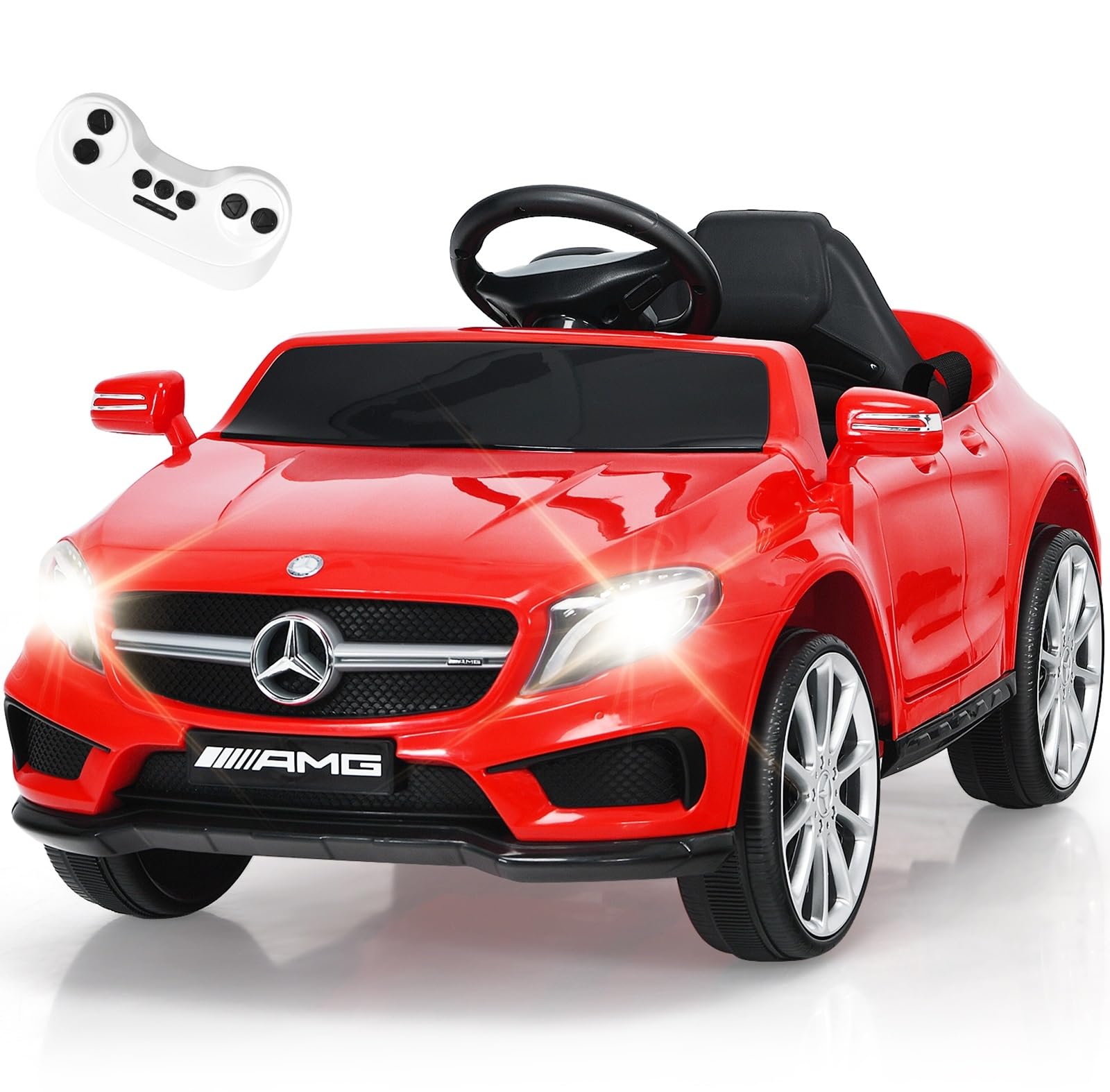 INFANS 12V Electric Kids Ride On Car - Licensed Mercedes Benz GLA45 Toy Car with Parent Remote Control, MP3 Player, USB Port, 2 Speed Settings & LED Lights - Battery Powered Toddler Vehicle for Boys & Girls (Red) - Perfect for Indoor Play, Outdoor Backyard Fun & Birthday Gifts