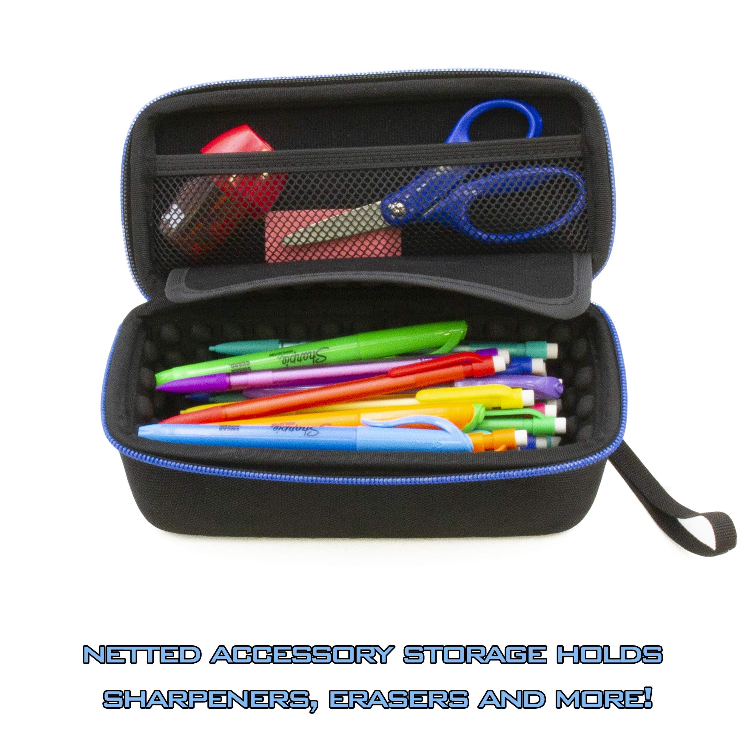 CASEMATIX Large Pencil Case with Removable Wrist Strap - Holds 50+ Pens, Pencils & Markers - Padded Divider & Mesh Storage Pocket - Perfect for School, Office & Art Supplies Organization (Case Only)
