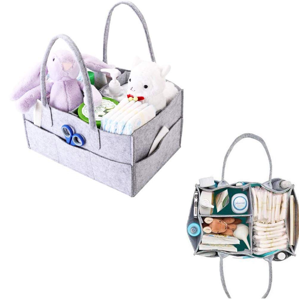 Baby Diaper Caddy Organizer - Portable Nursery Storage Basket for Diapers & Wipes - Gray Changing Table Organizer with Handles - Perfect for Baby Showers, Nursery Organization & On-the-Go Parents
