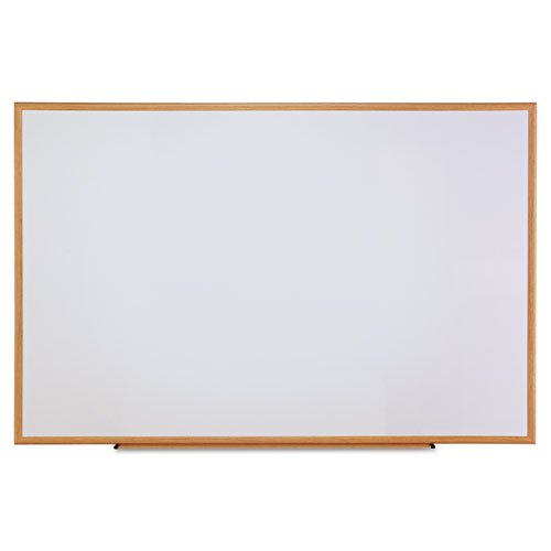 Universal 72x48 Inch White Melamine Dry-Erase Board with Oak Frame - Perfect for Office Meetings, Classroom Teaching & Home Organization